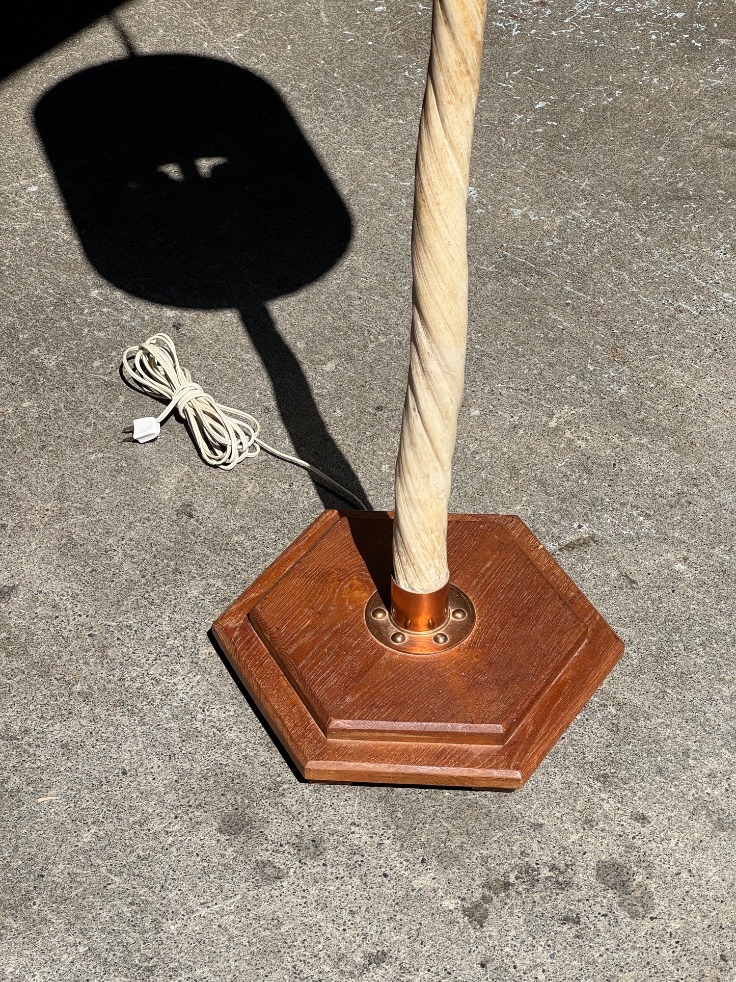 1960s Narwhal Tusk Floor Lamp in teak and copper