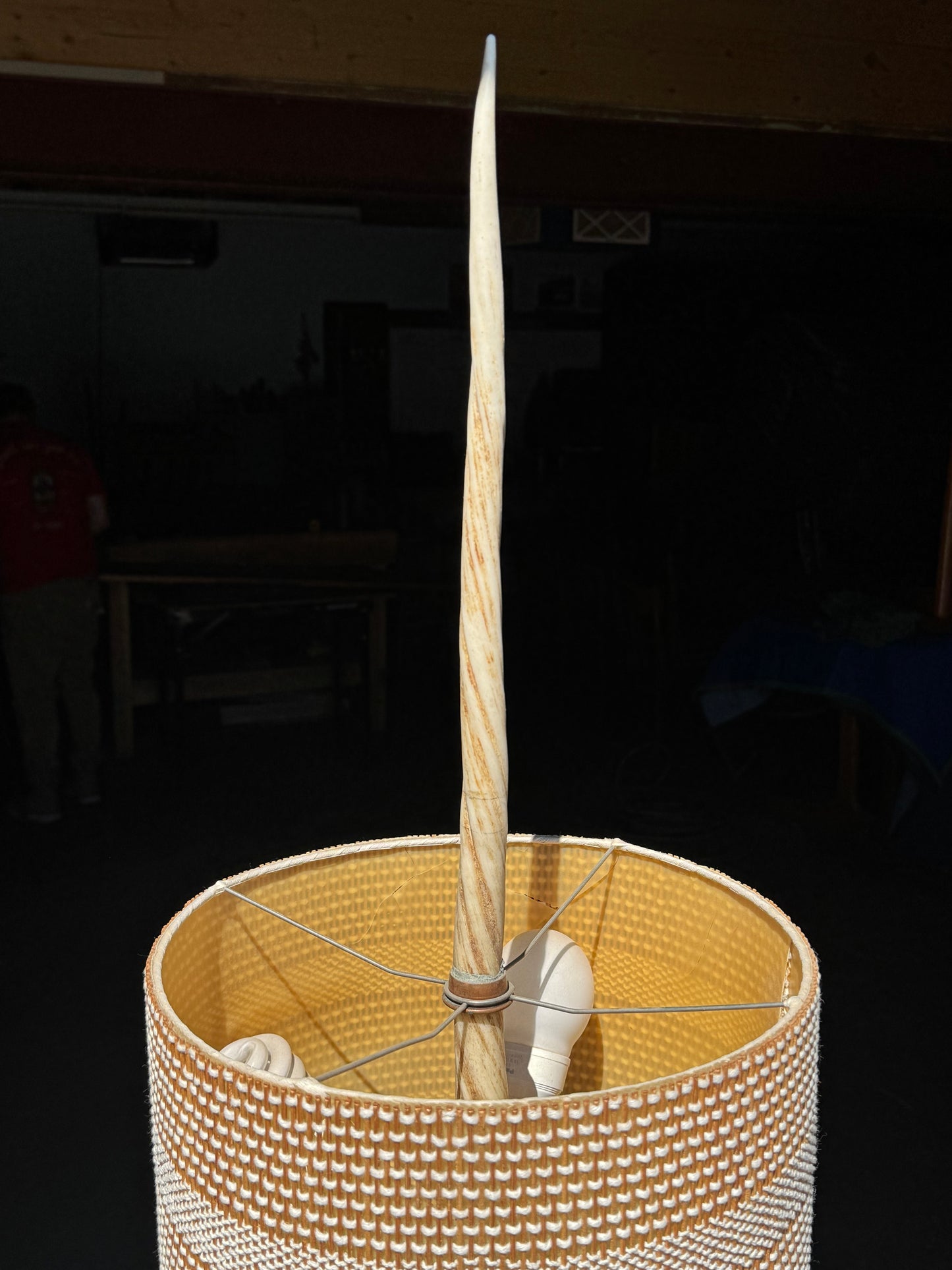 1960s Narwhal Tusk Floor Lamp in teak and copper