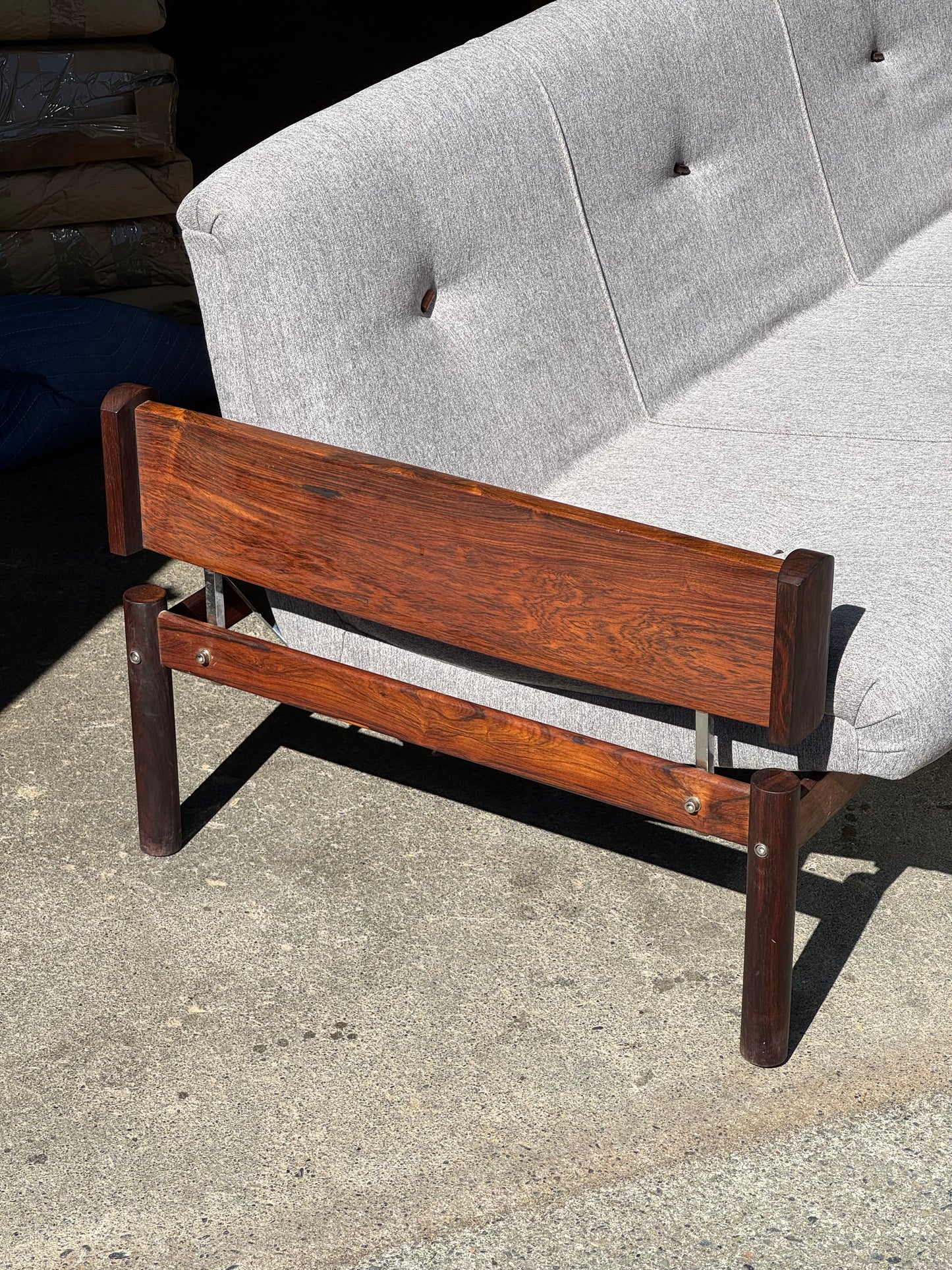 1960s MP 13 Sofa by Percival Lafer in Brazilian rosewood and grey fabric