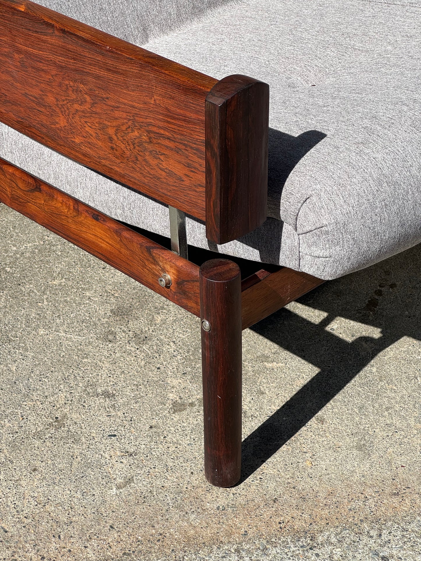 1960s MP 13 Sofa by Percival Lafer in Brazilian rosewood and grey fabric