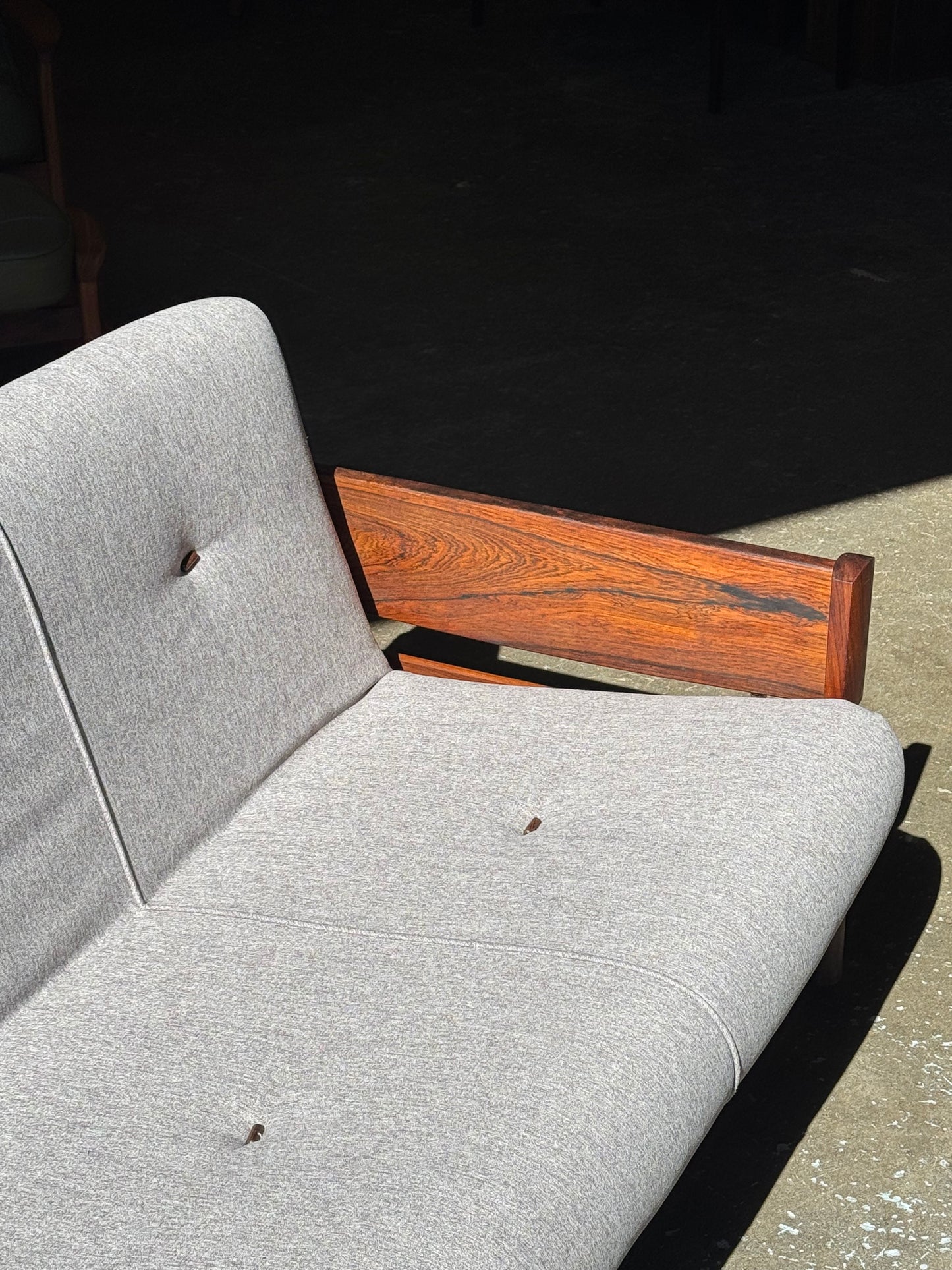 1960s MP 13 Sofa by Percival Lafer in Brazilian rosewood and grey fabric