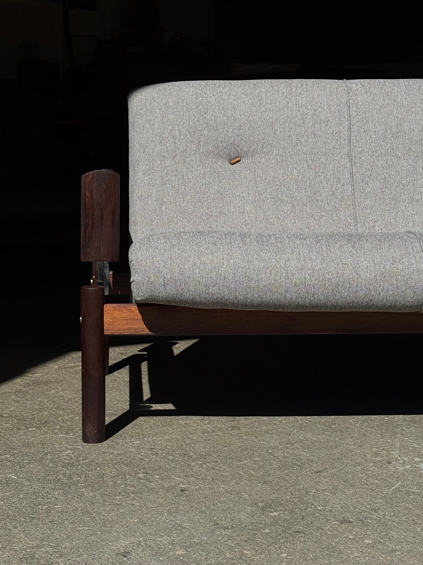 1960s MP 13 Sofa by Percival Lafer in Brazilian rosewood and grey fabric