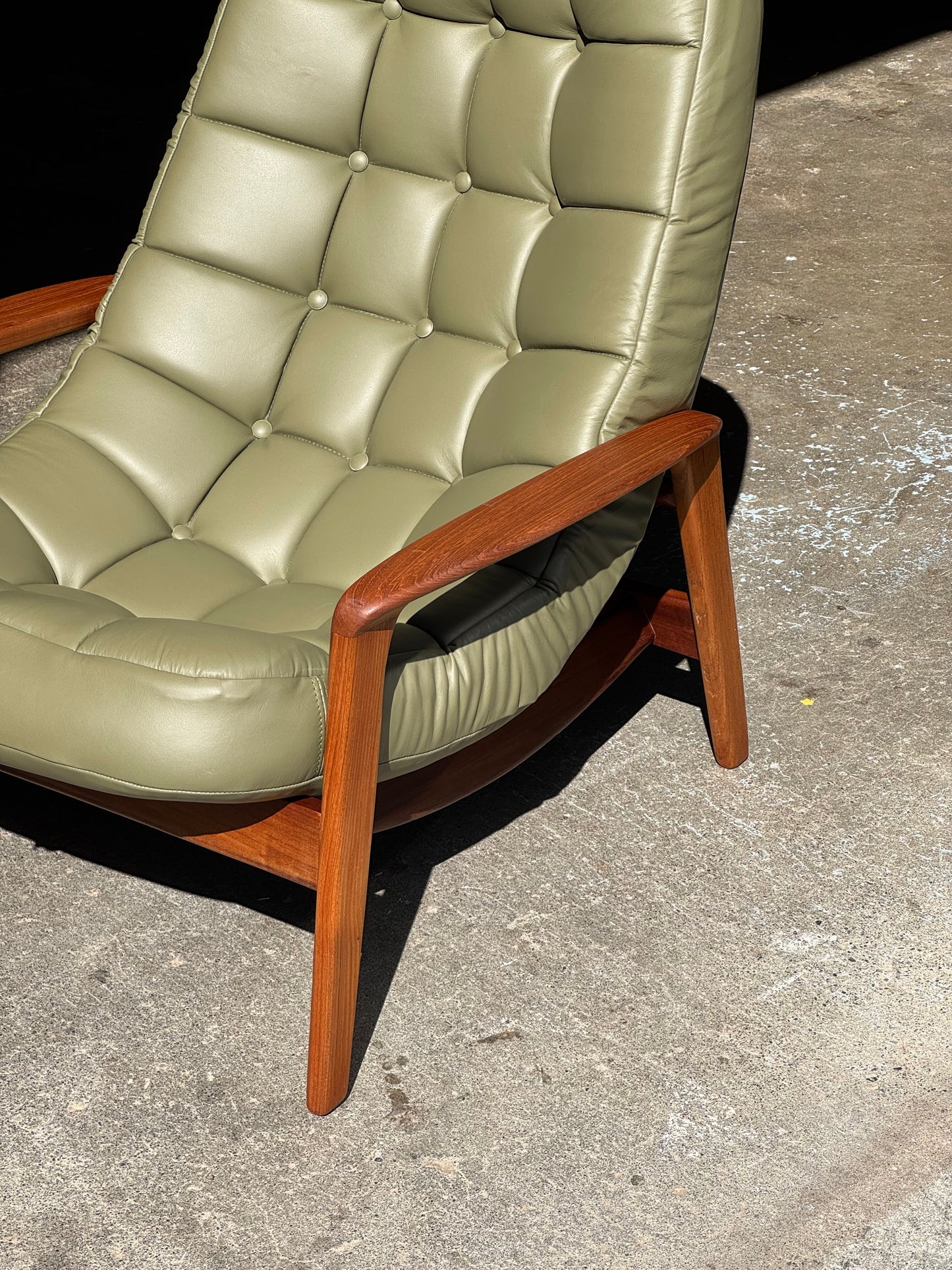 1960s Scoop Chair and Ottoman by R Huber in teak and green leather