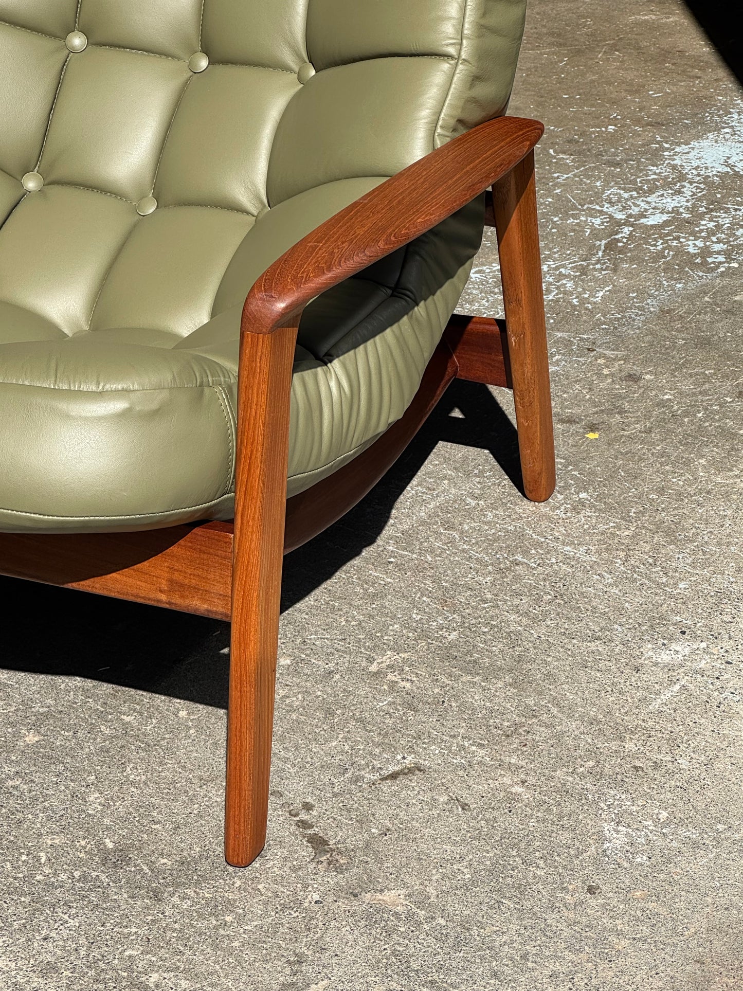 1960s Scoop Chair and Ottoman by R Huber in teak and green leather