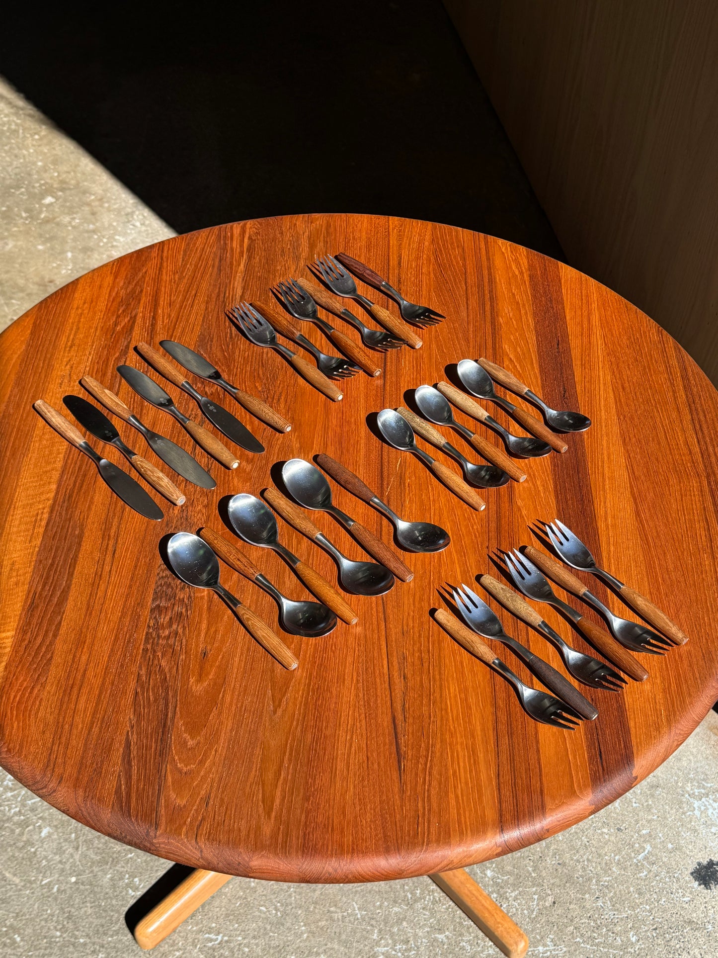 1950s Fjord Flatware by Jens Quistgaard for Dansk in teak and stainless steel