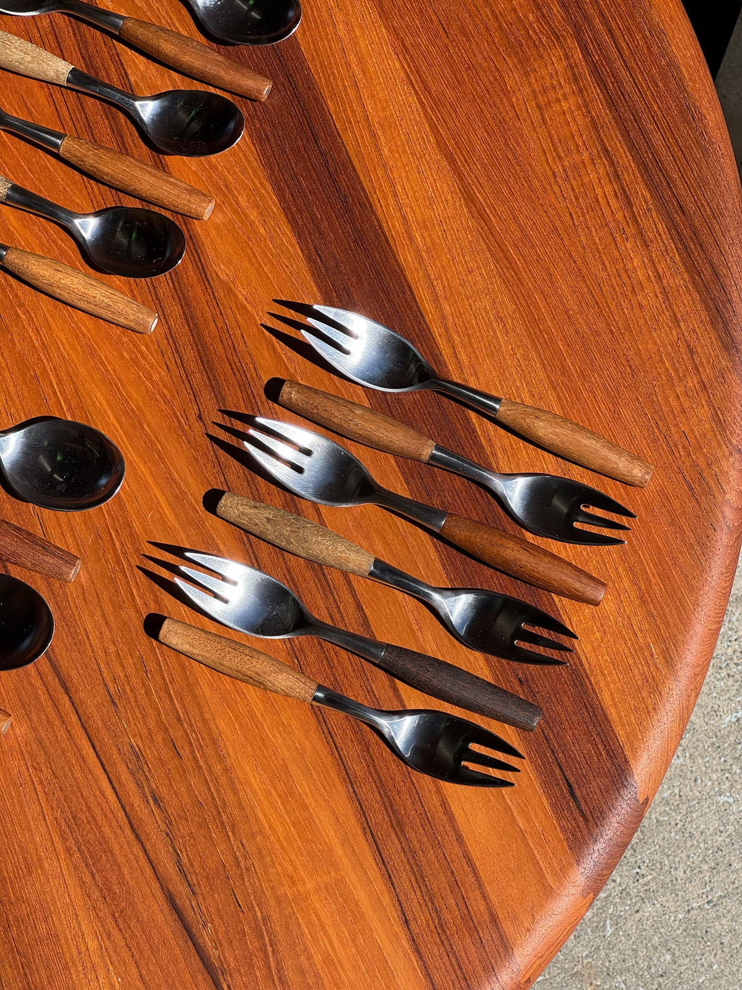 1950s Fjord Flatware by Jens Quistgaard for Dansk in teak and stainless steel