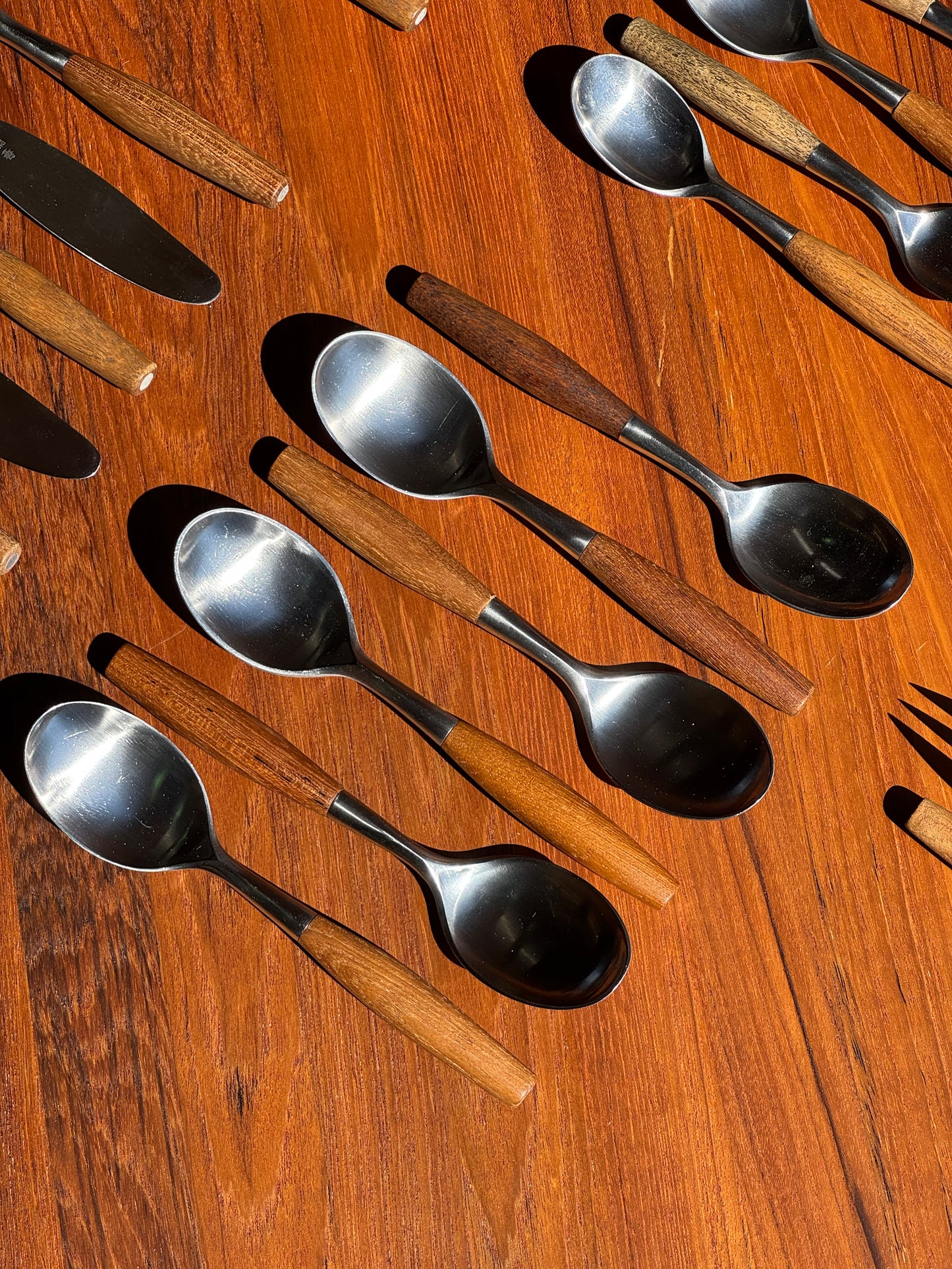 1950s Fjord Flatware by Jens Quistgaard for Dansk in teak and stainless steel