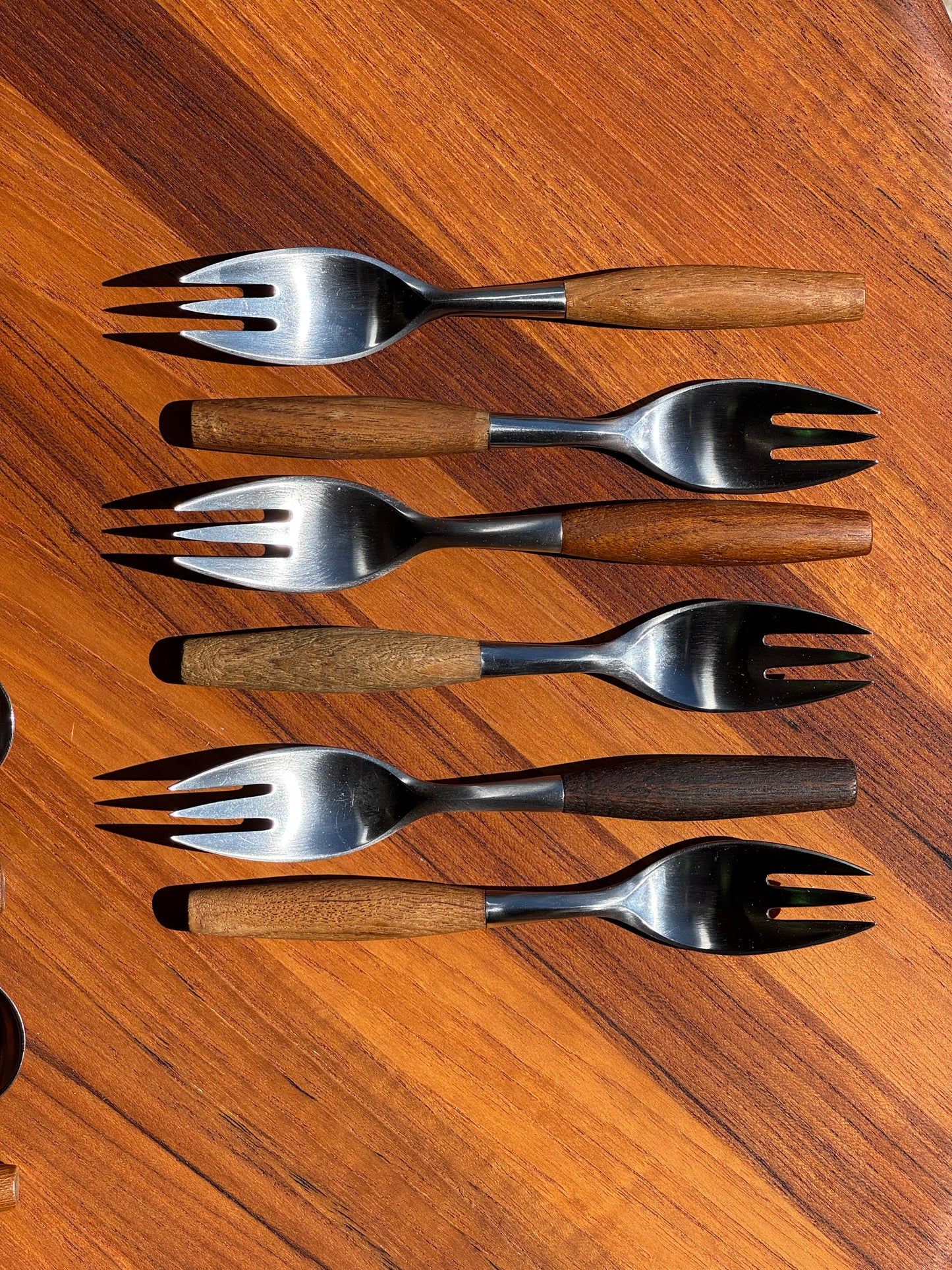 1950s Fjord Flatware by Jens Quistgaard for Dansk in teak and stainless steel
