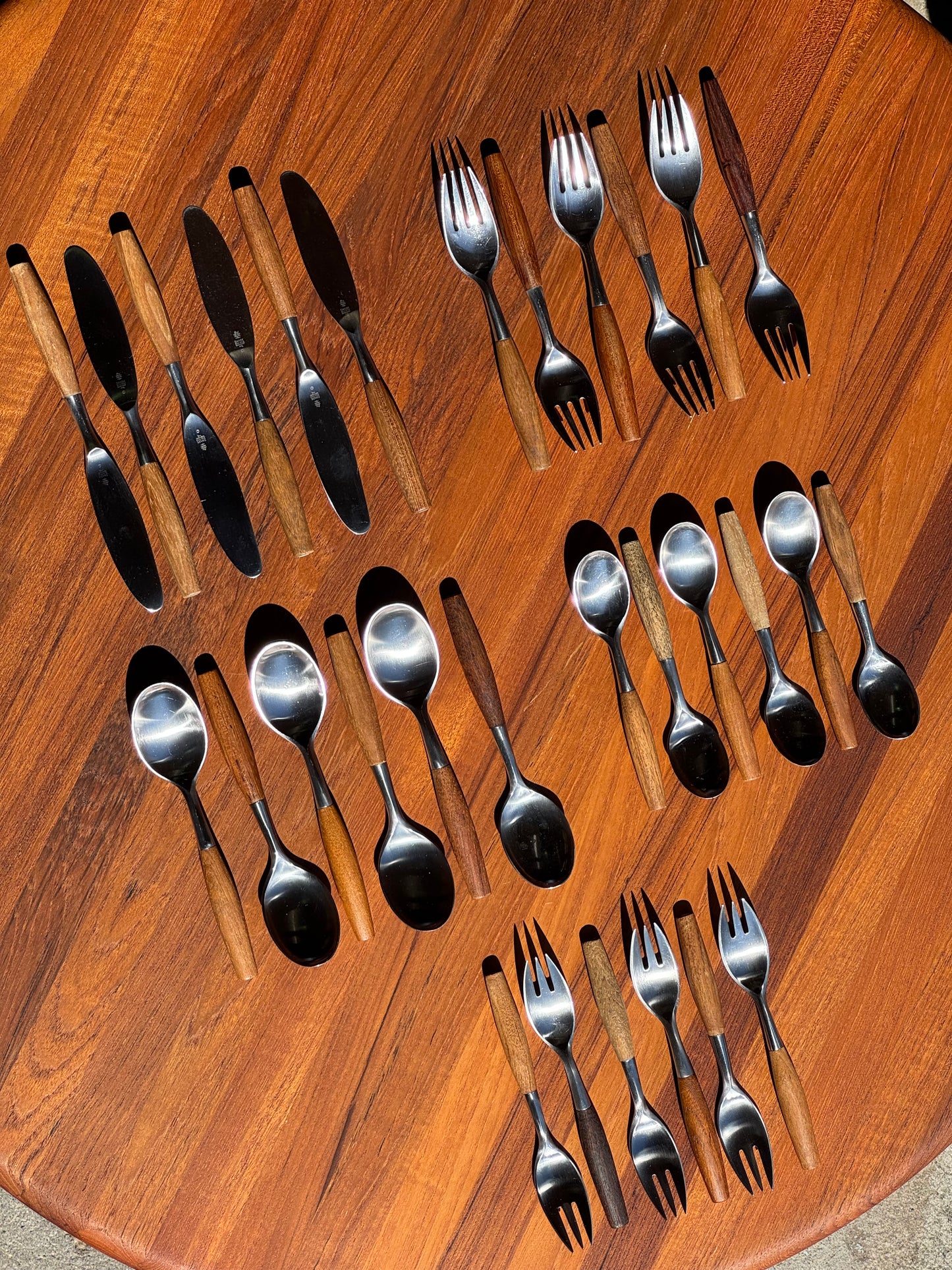 1950s Fjord Flatware by Jens Quistgaard for Dansk in teak and stainless steel
