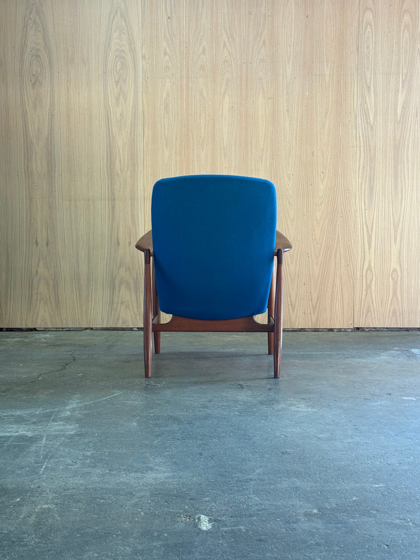 1950s BO98 Chair by Finn Juhl for Bovirke in teak and blue wool