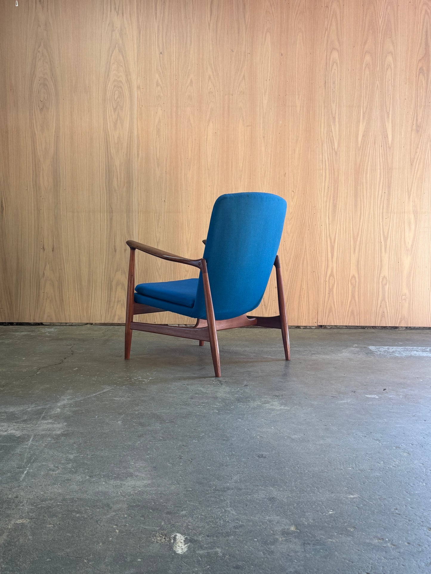 1950s BO98 Chair by Finn Juhl for Bovirke in teak and blue wool