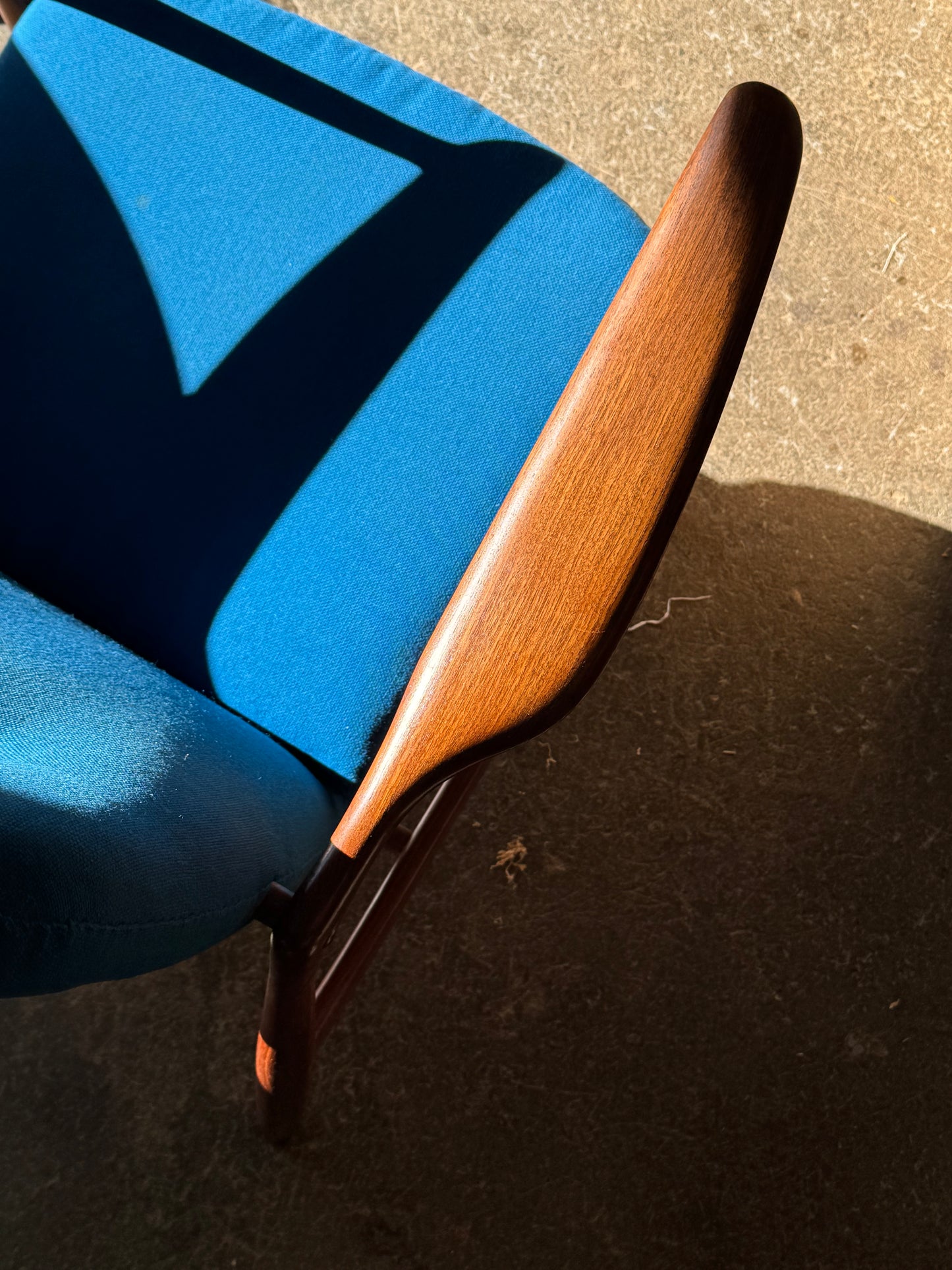 1950s BO98 Chair by Finn Juhl for Bovirke in teak and blue wool