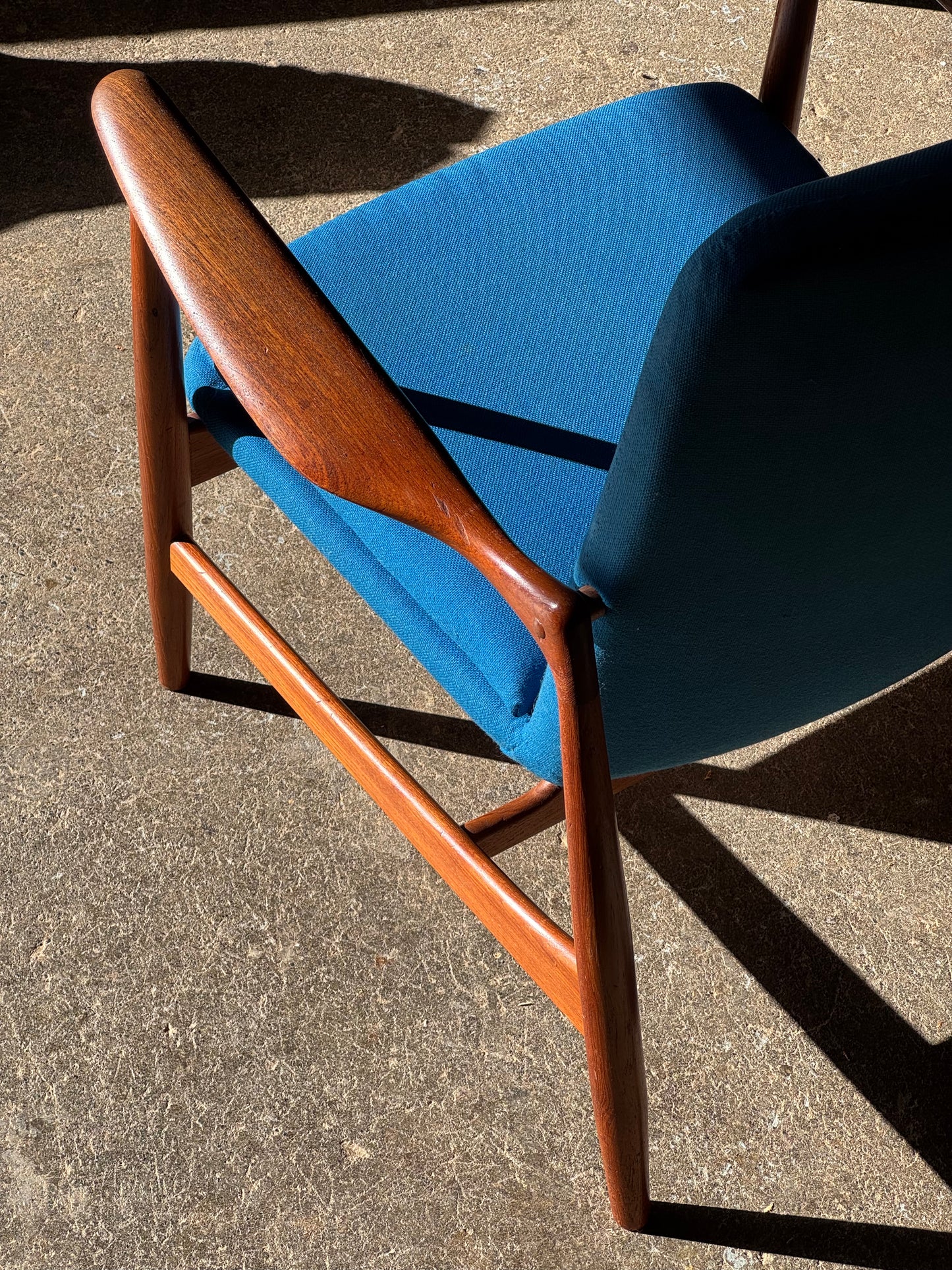 1950s BO98 Chair by Finn Juhl for Bovirke in teak and blue wool