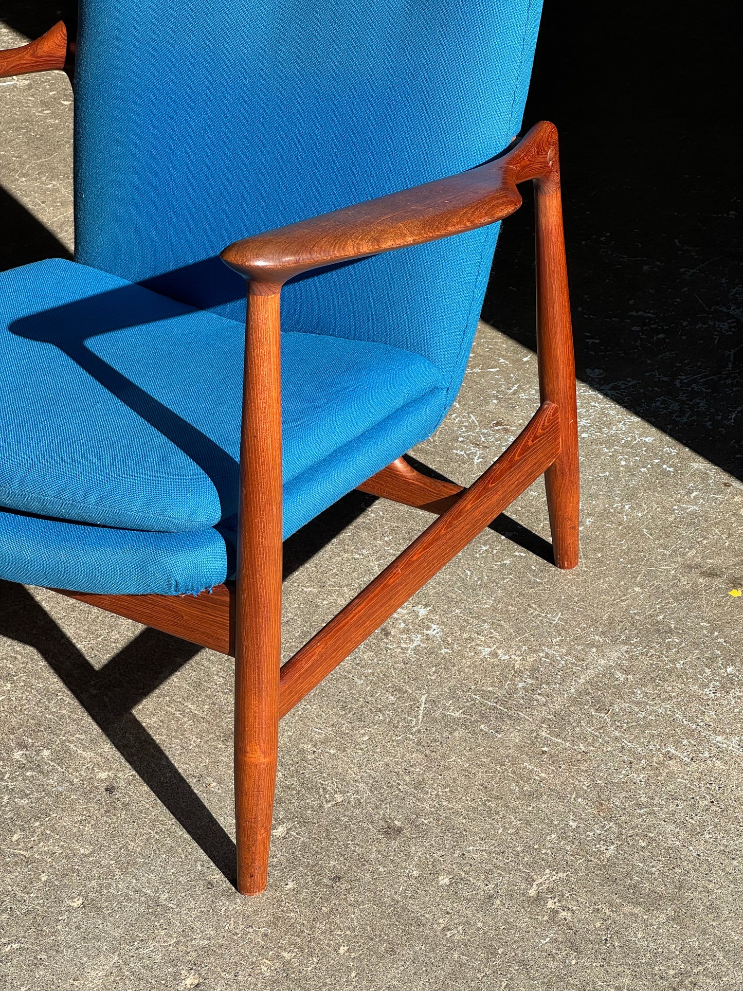 1950s BO98 Chair by Finn Juhl for Bovirke in teak and blue wool