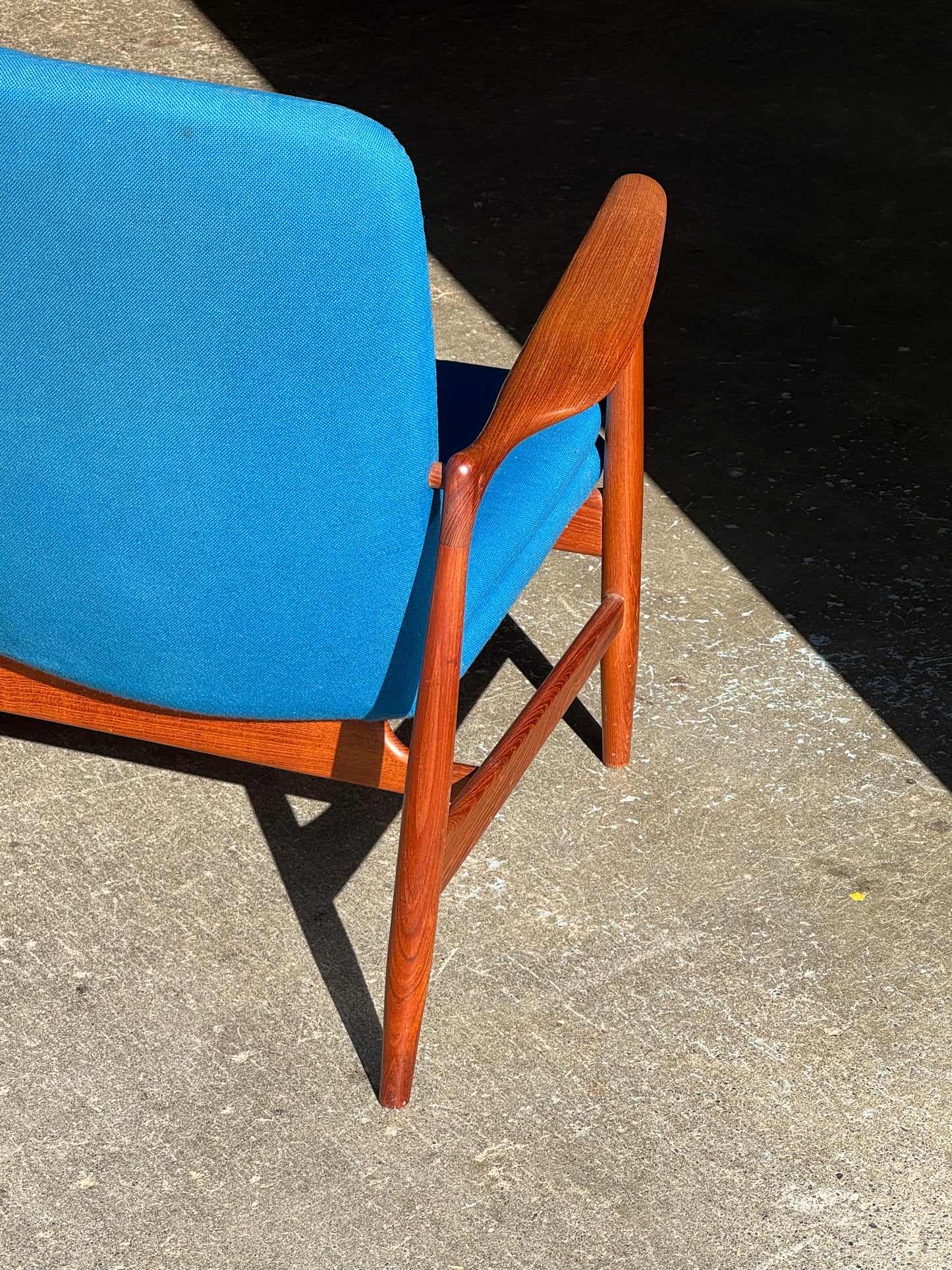 1950s BO98 Chair by Finn Juhl for Bovirke in teak and blue wool
