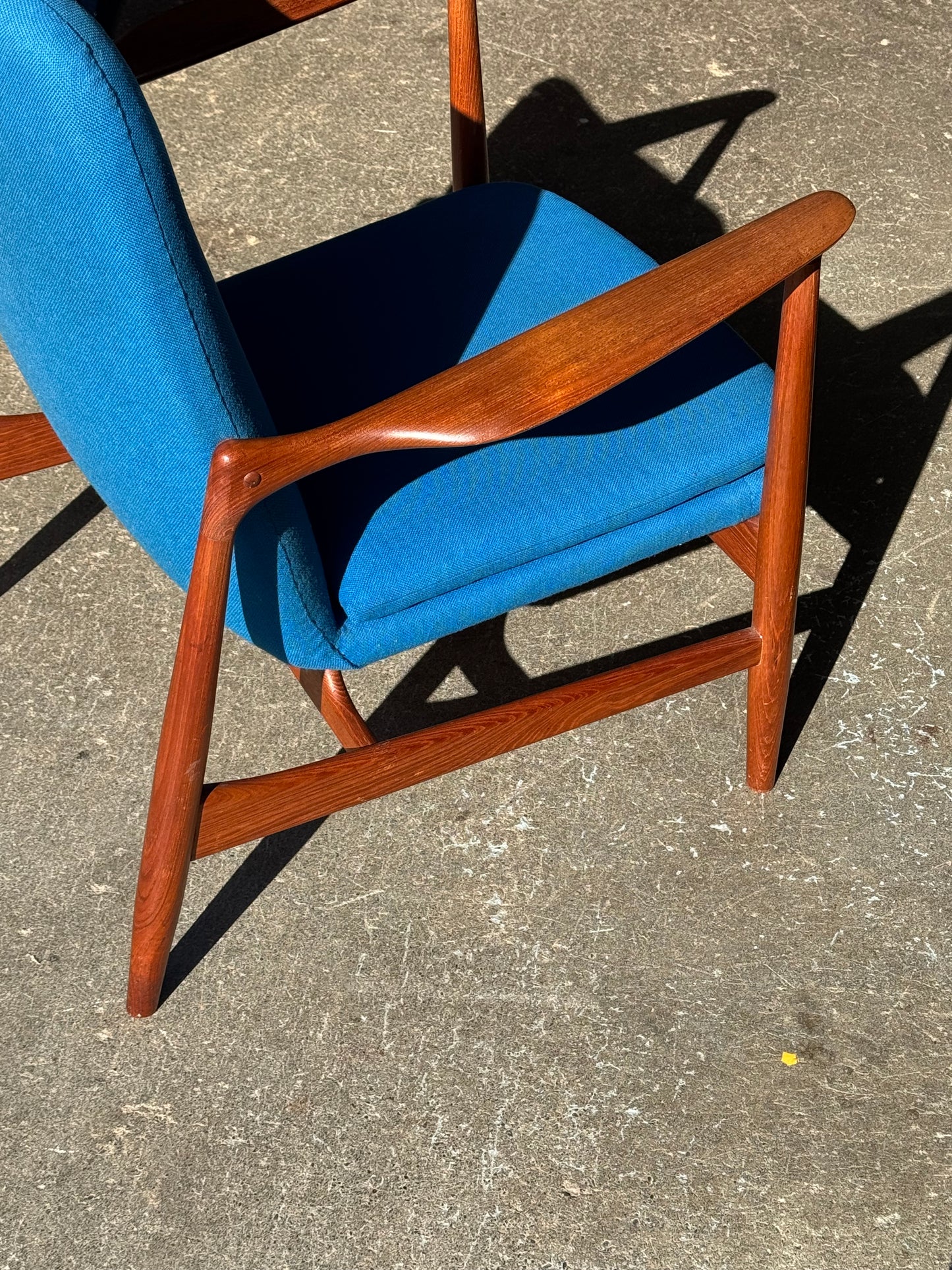 1950s BO98 Chair by Finn Juhl for Bovirke in teak and blue wool