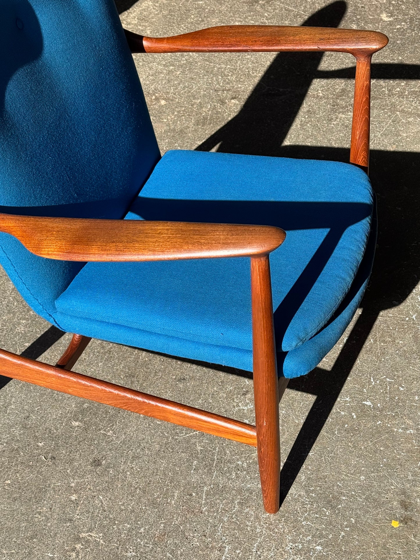 1950s BO98 Chair by Finn Juhl for Bovirke in teak and blue wool