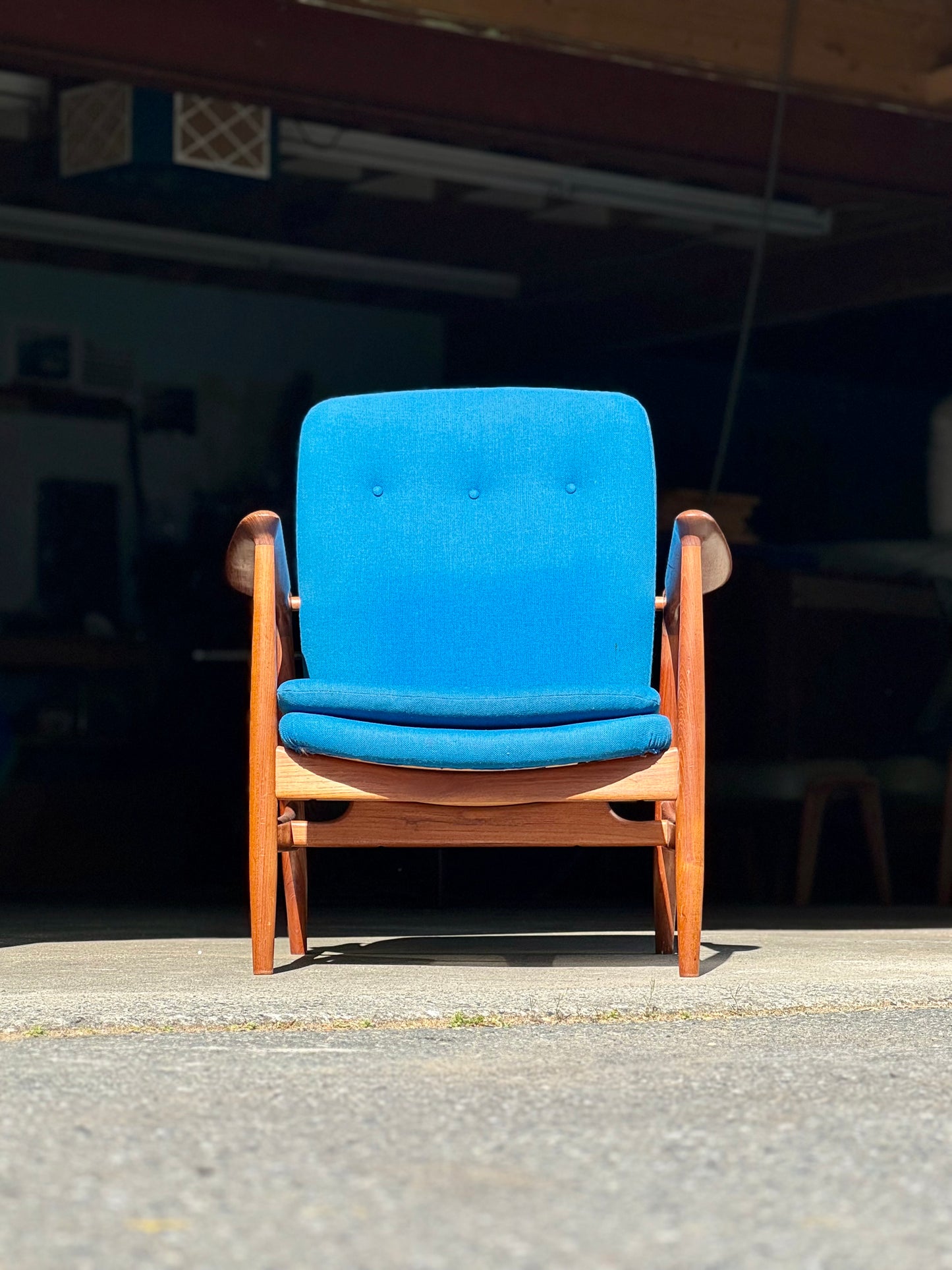 1950s BO98 Chair by Finn Juhl for Bovirke in teak and blue wool
