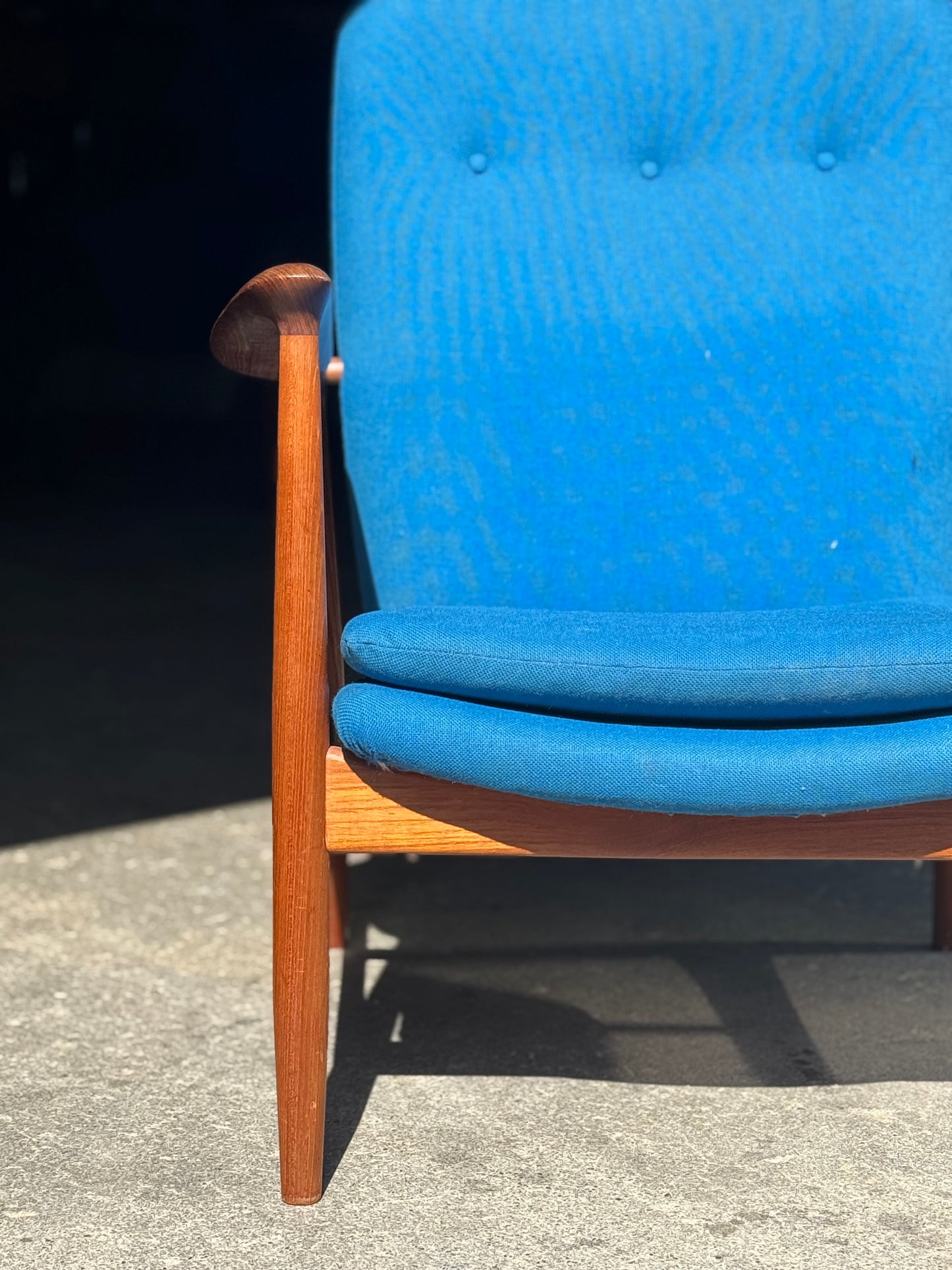 1950s BO98 Chair by Finn Juhl for Bovirke in teak and blue wool