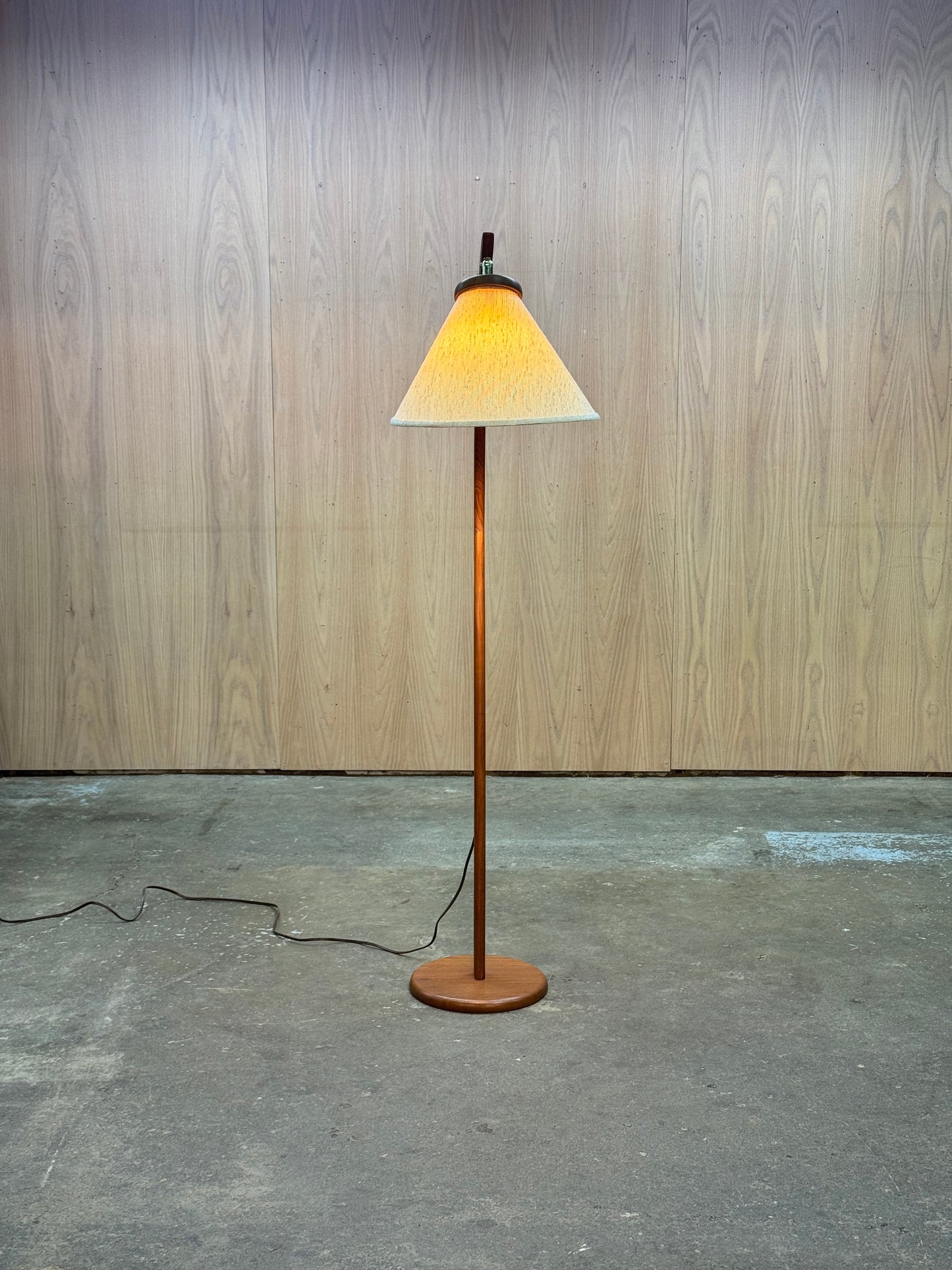 1960s Arc Floor Lamp in teak and fabric shade