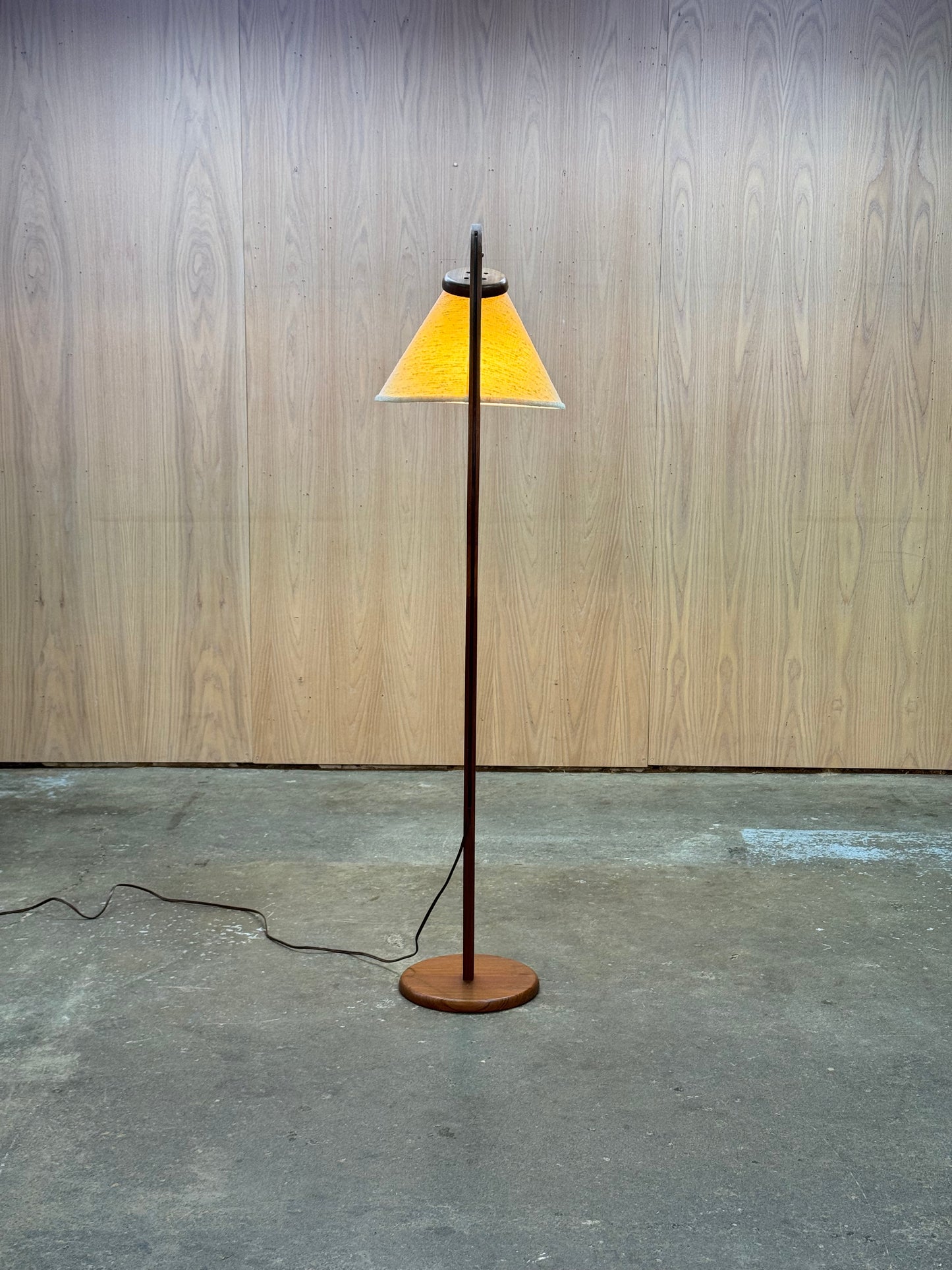 1960s Arc Floor Lamp in teak and fabric shade
