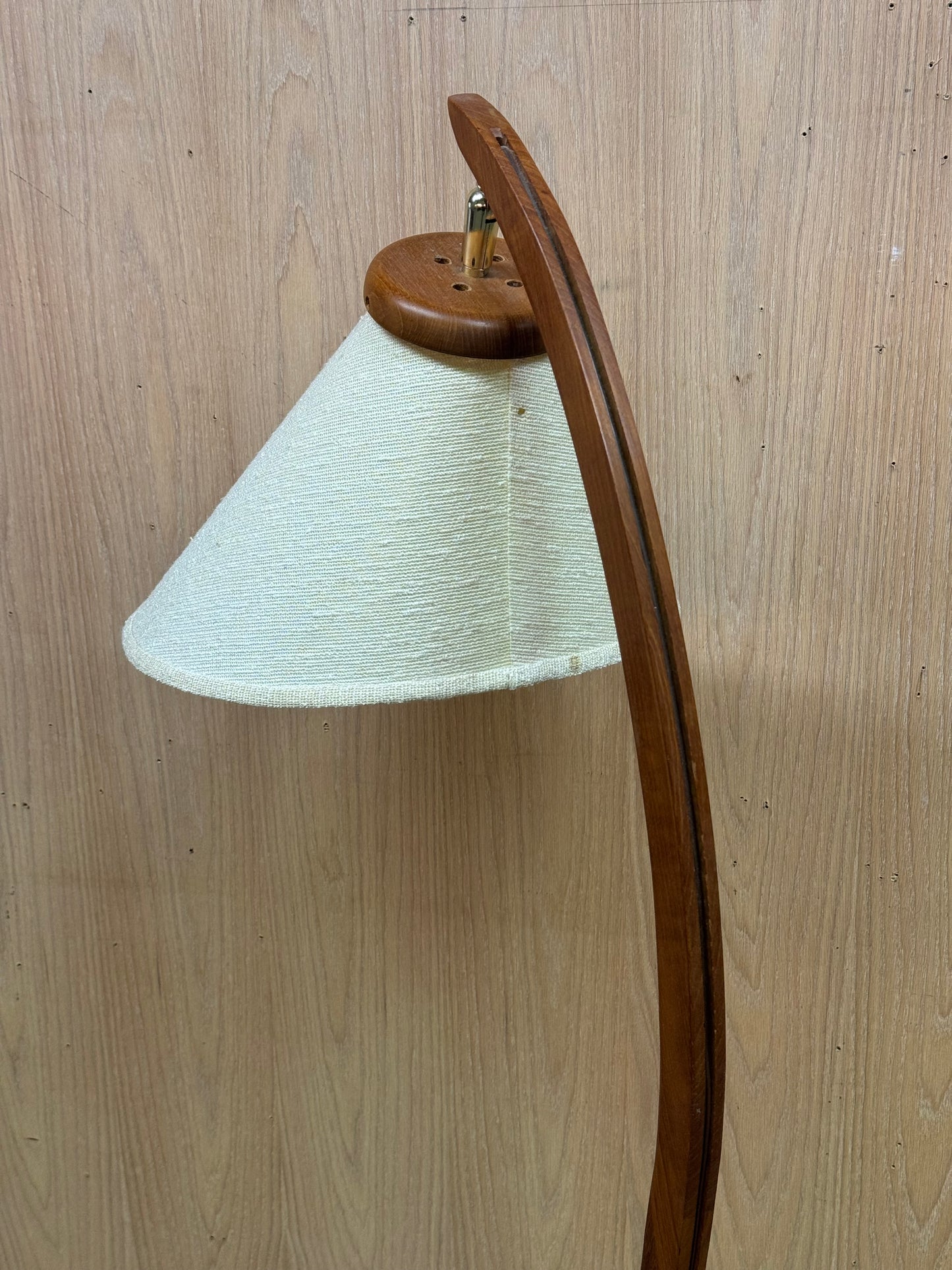 1960s Arc Floor Lamp in teak and fabric shade