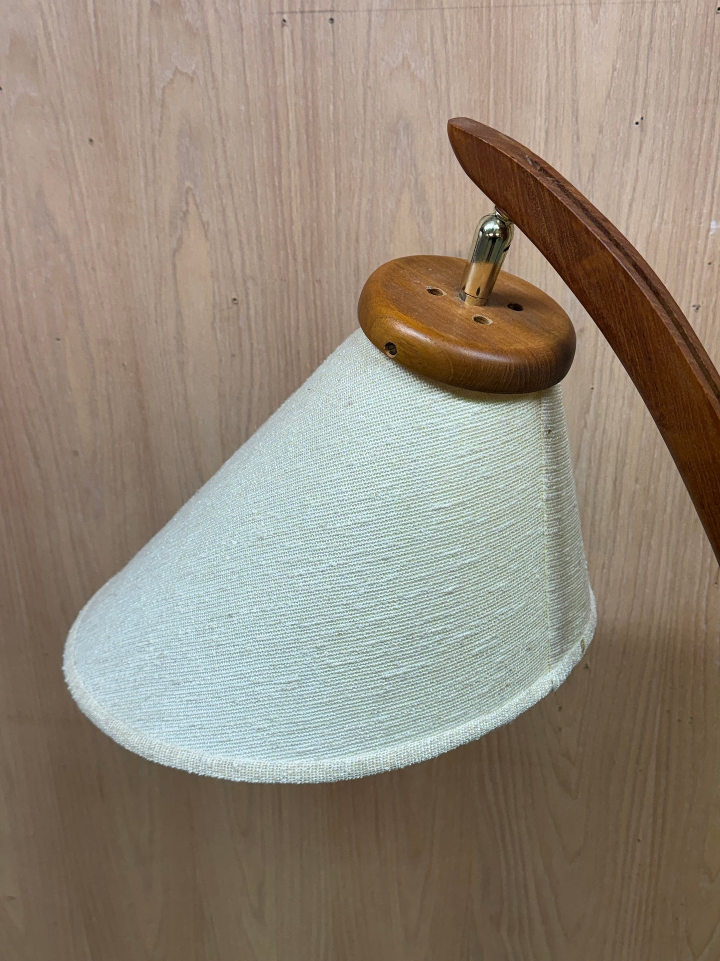 1960s Arc Floor Lamp in teak and fabric shade
