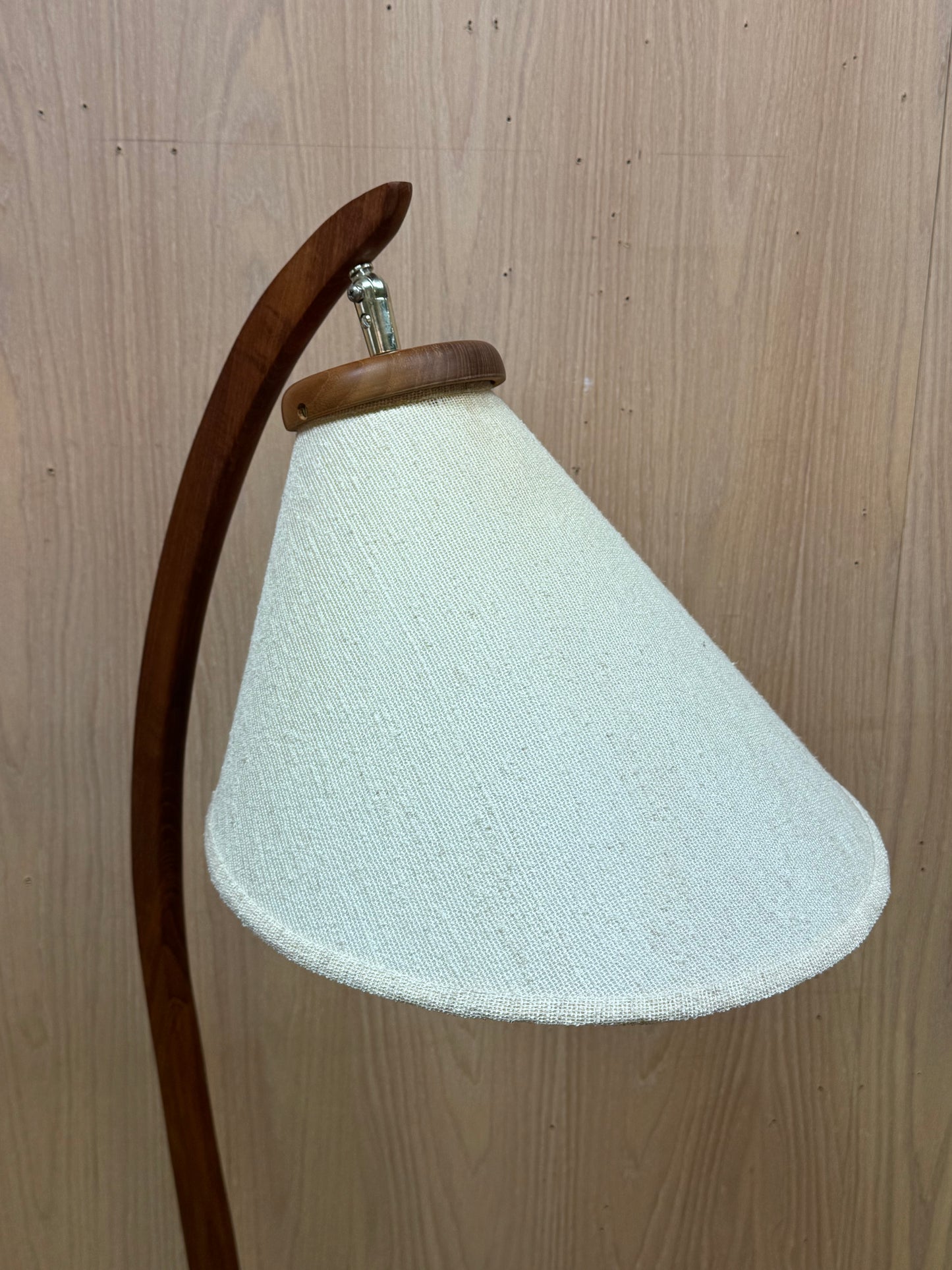 1960s Arc Floor Lamp in teak and fabric shade