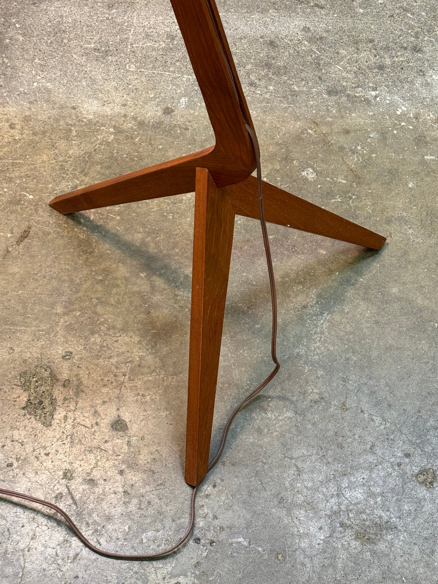 1960s Boomerang Floor Lamp in teak and fabric shade