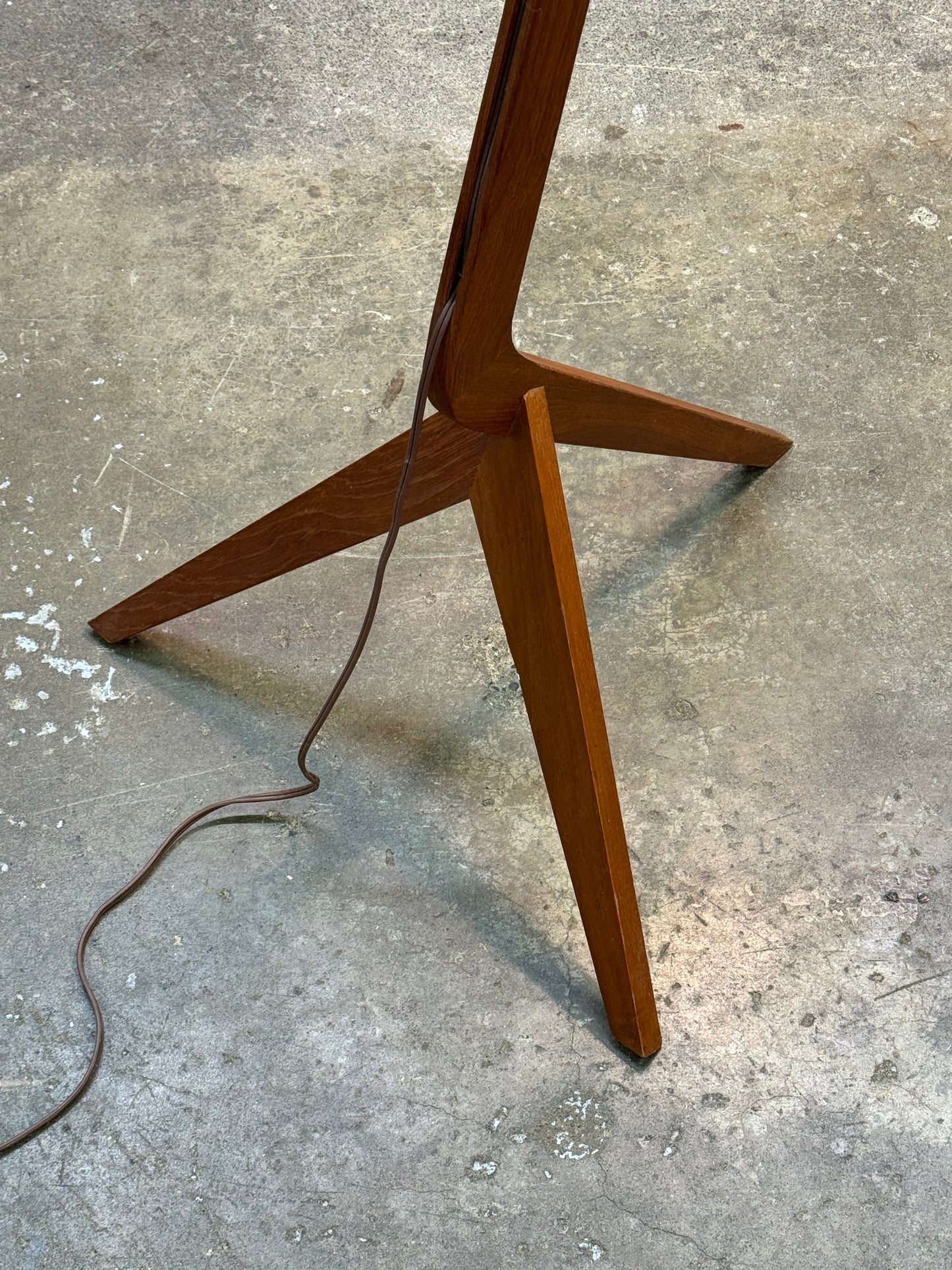 1960s Boomerang Floor Lamp in teak and fabric shade
