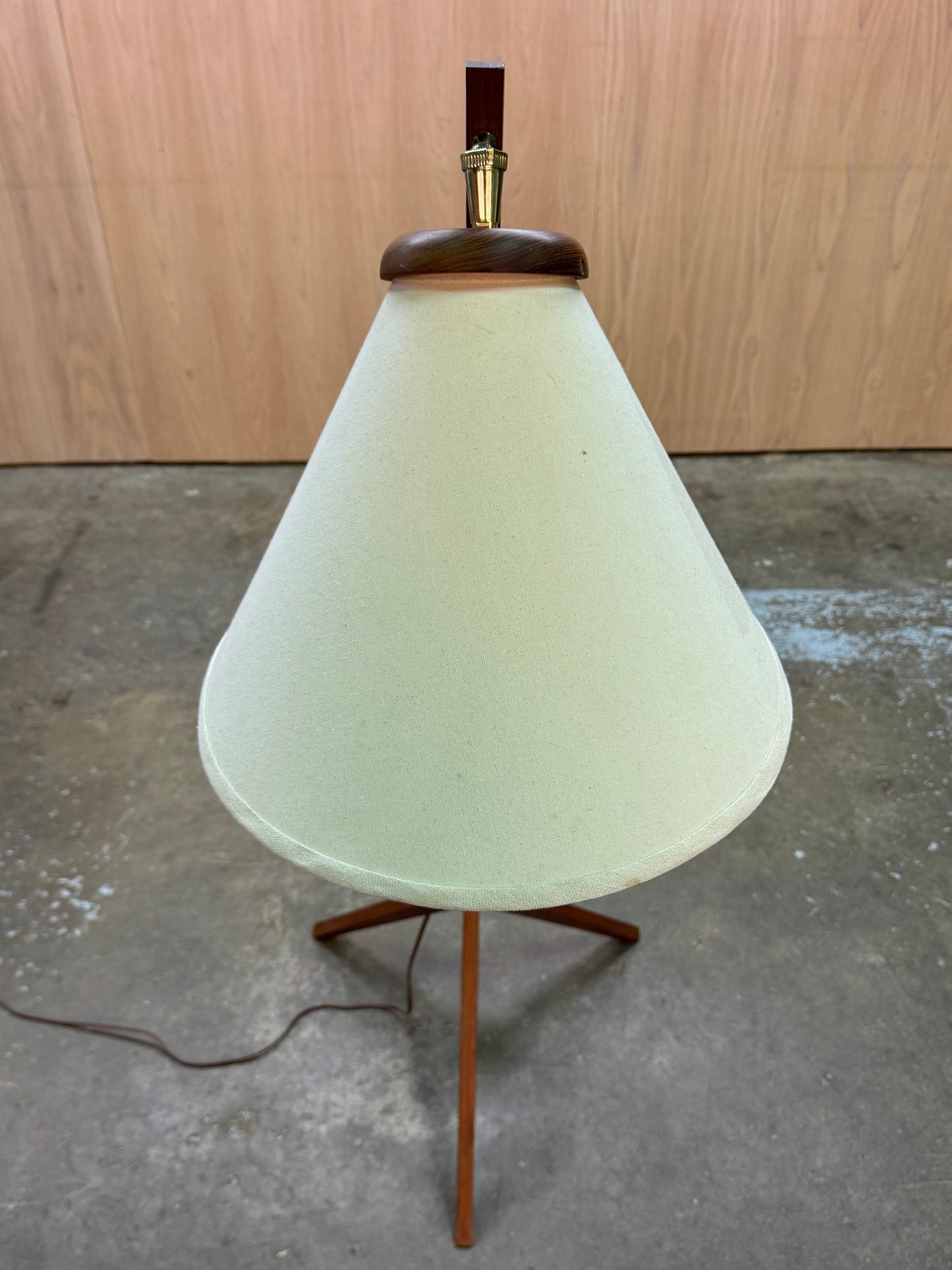 1960s Boomerang Floor Lamp in teak and fabric shade