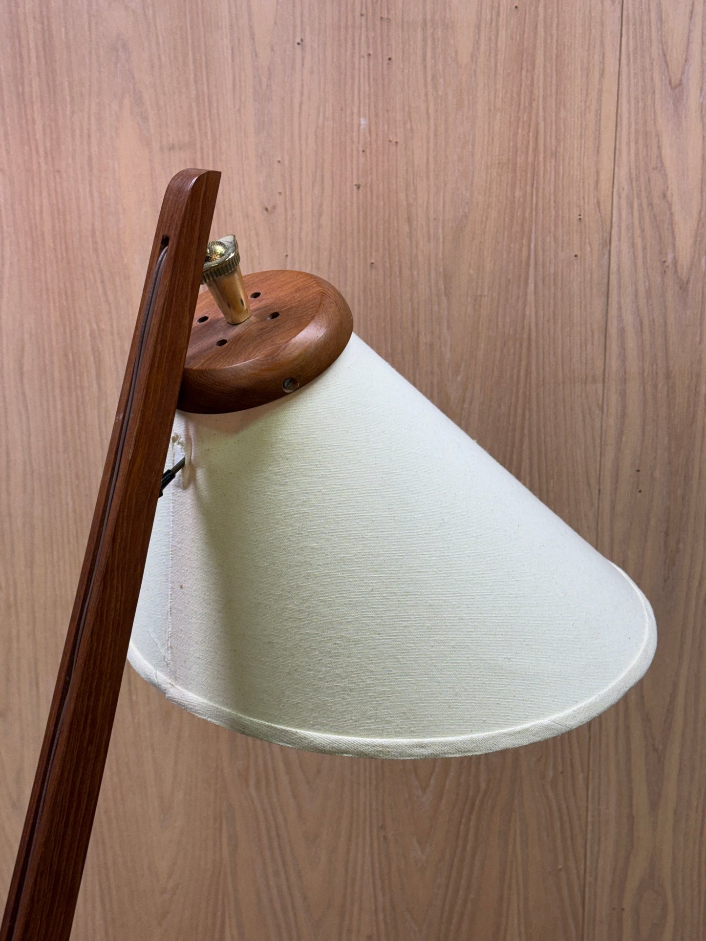 1960s Boomerang Floor Lamp in teak and fabric shade