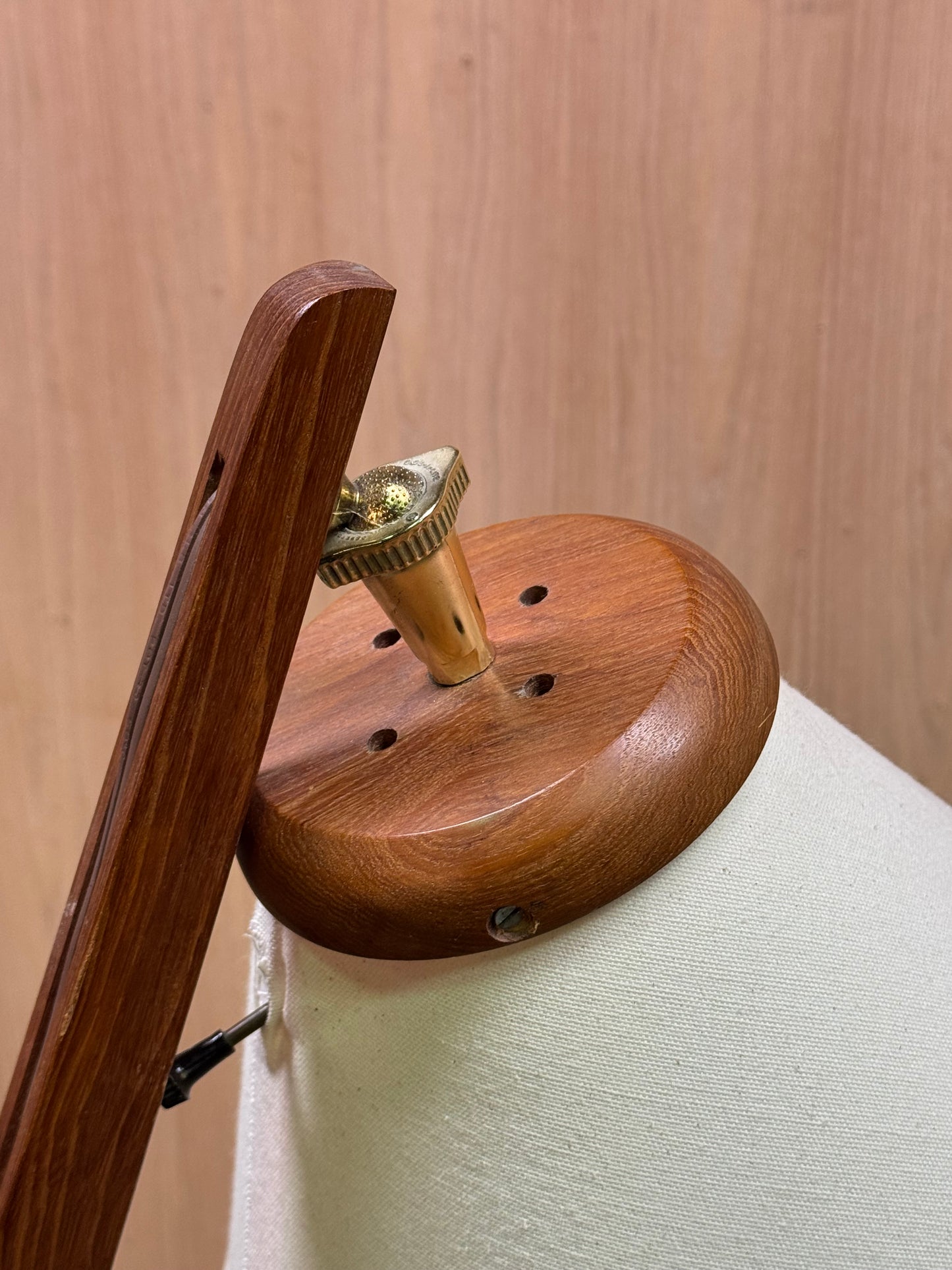 1960s Boomerang Floor Lamp in teak and fabric shade