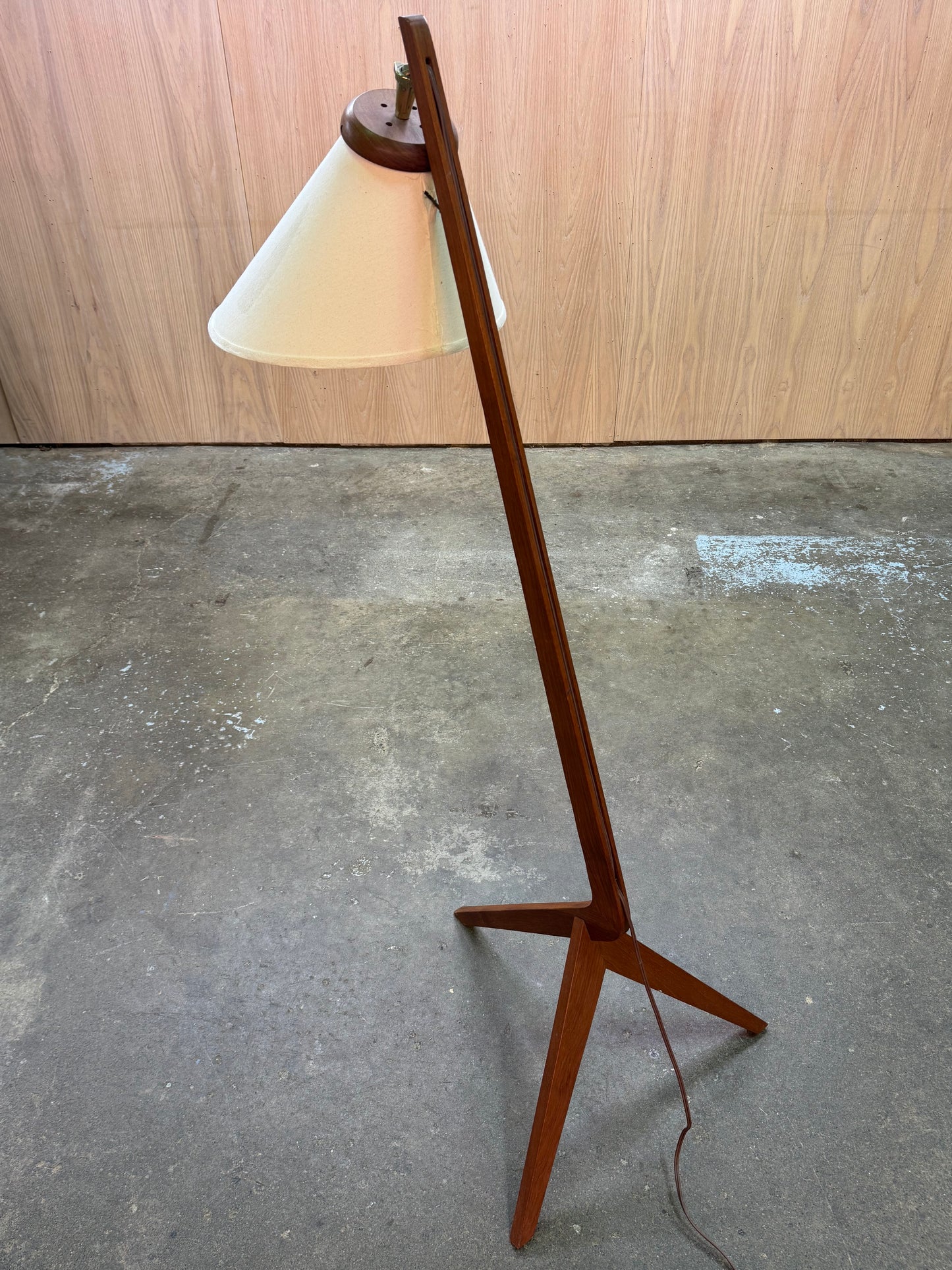 1960s Boomerang Floor Lamp in teak and fabric shade