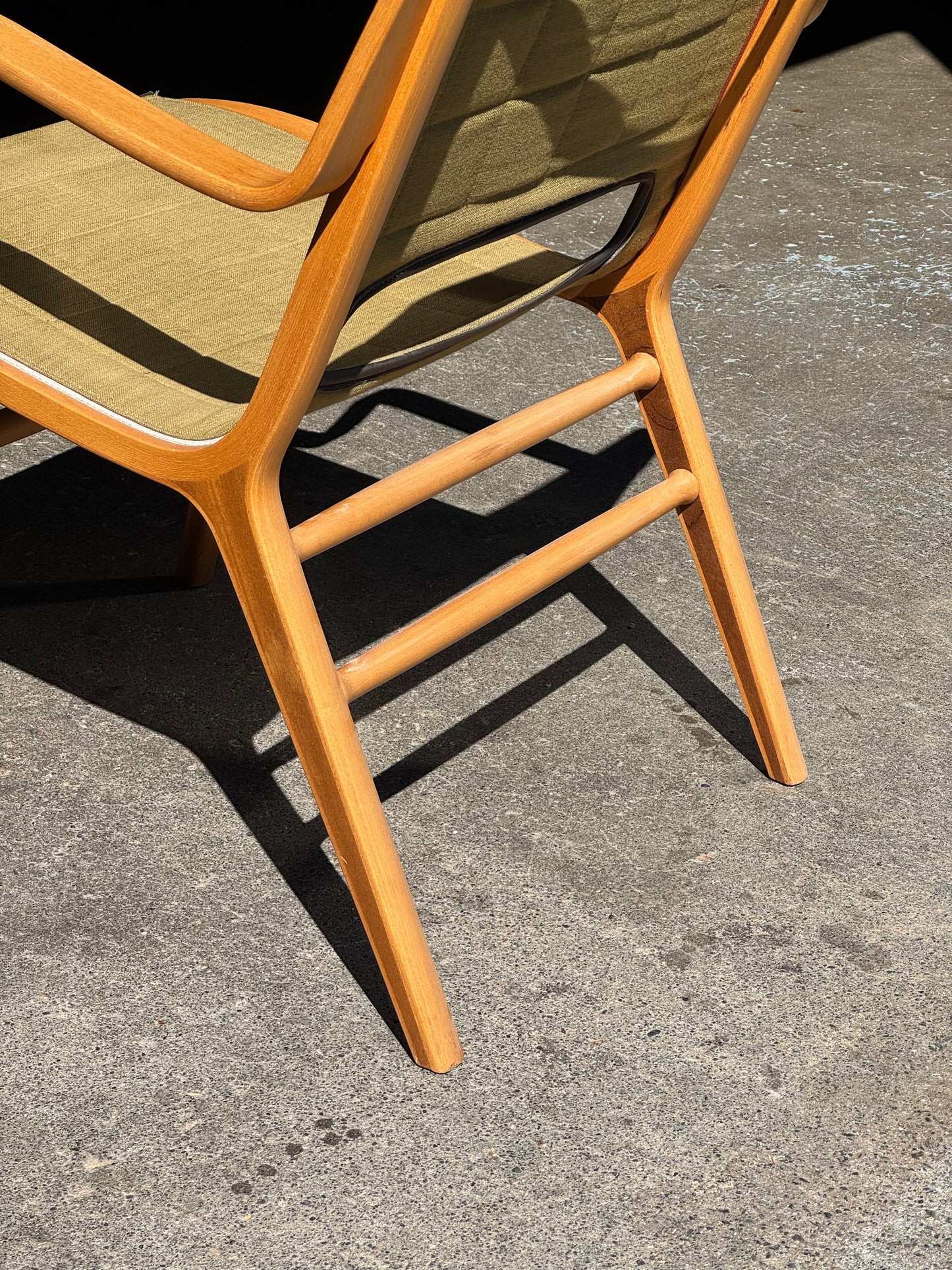 1960s AX Chair by Peter Hvidt and Orla Molgaard Nielsen for Fritz Hansen in beech, mahogany, and green fabric