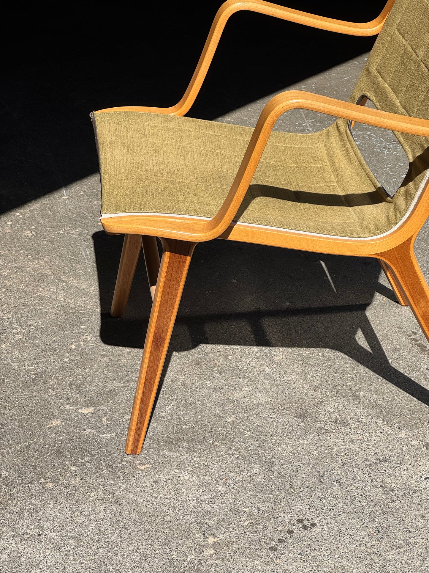 1960s AX Chair by Peter Hvidt and Orla Molgaard Nielsen for Fritz Hansen in beech, mahogany, and green fabric