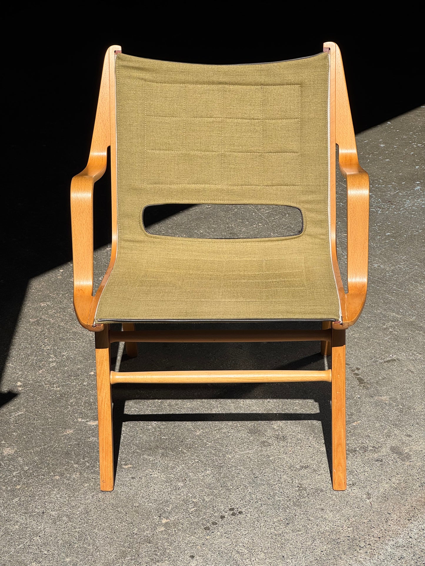 1960s AX Chair by Peter Hvidt and Orla Molgaard Nielsen for Fritz Hansen in beech, mahogany, and green fabric