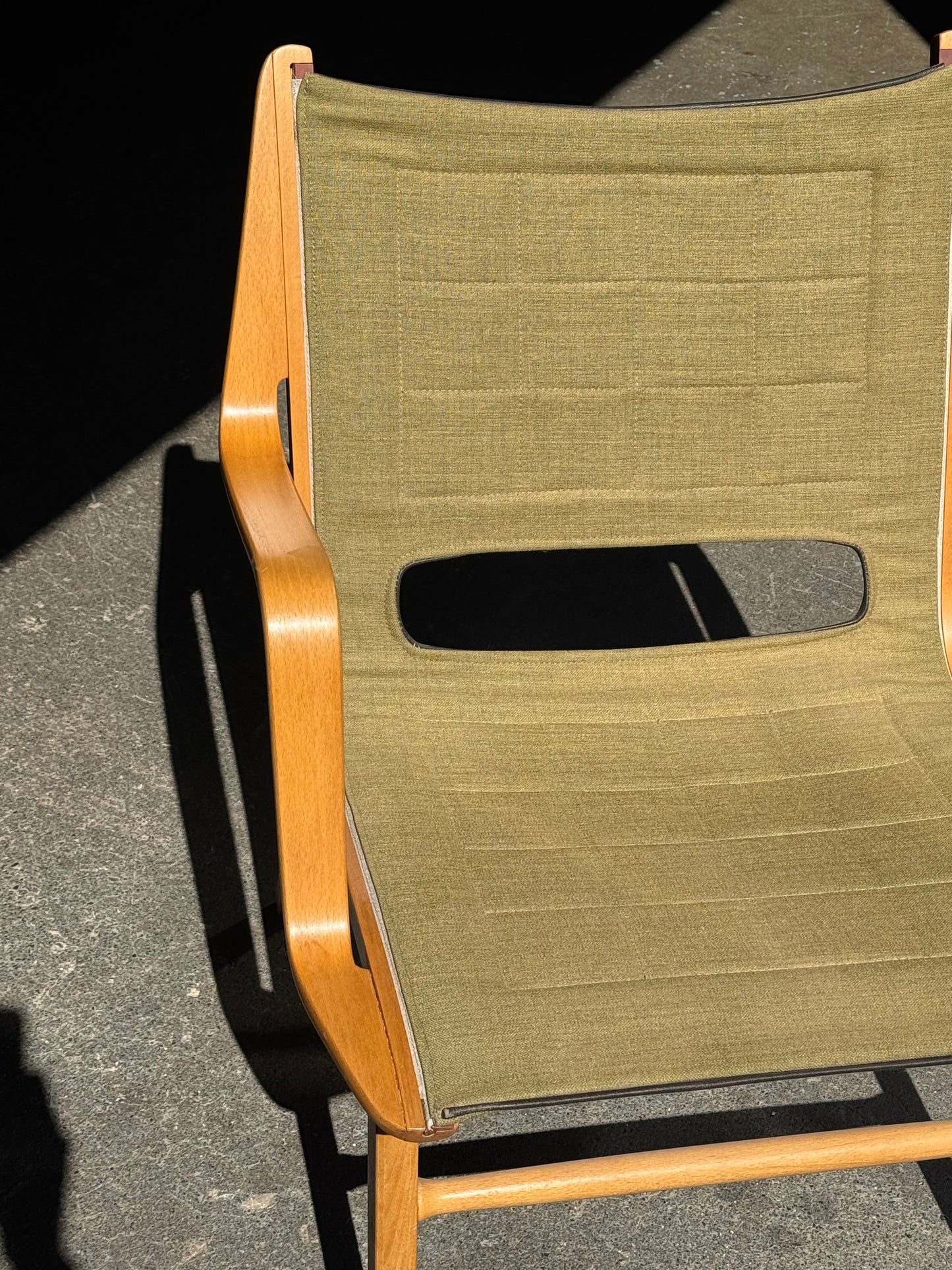 1960s AX Chair by Peter Hvidt and Orla Molgaard Nielsen for Fritz Hansen in beech, mahogany, and green fabric