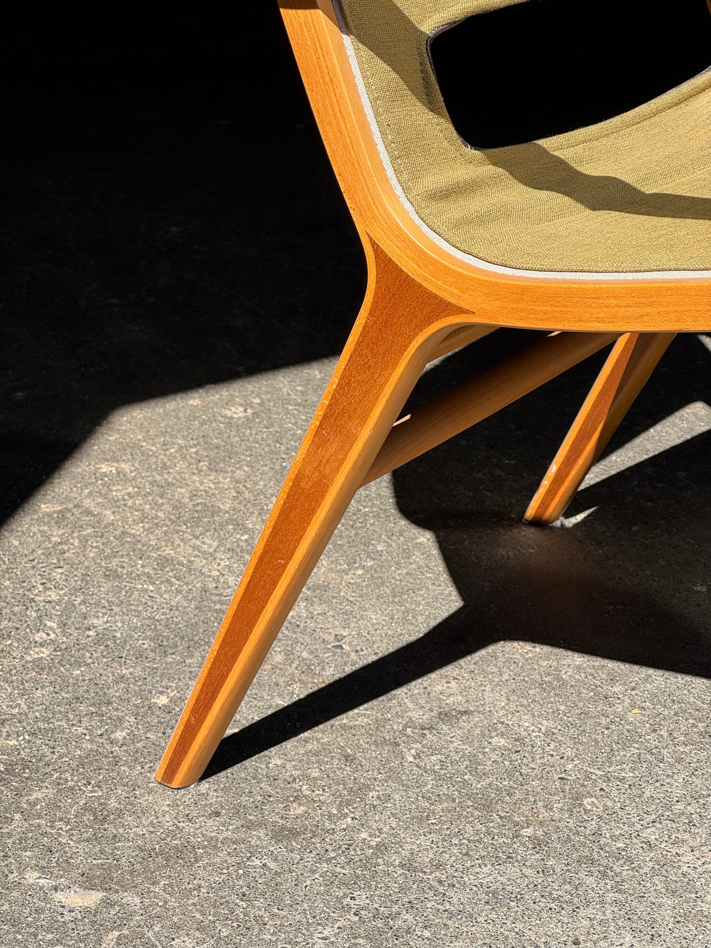 1960s AX Chair by Peter Hvidt and Orla Molgaard Nielsen for Fritz Hansen in beech, mahogany, and green fabric