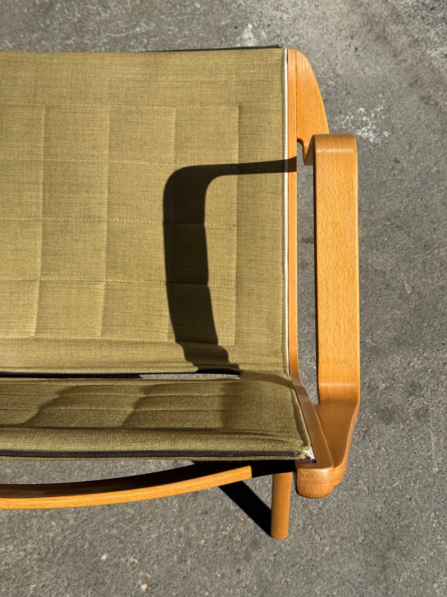 1960s AX Chair by Peter Hvidt and Orla Molgaard Nielsen for Fritz Hansen in beech, mahogany, and green fabric