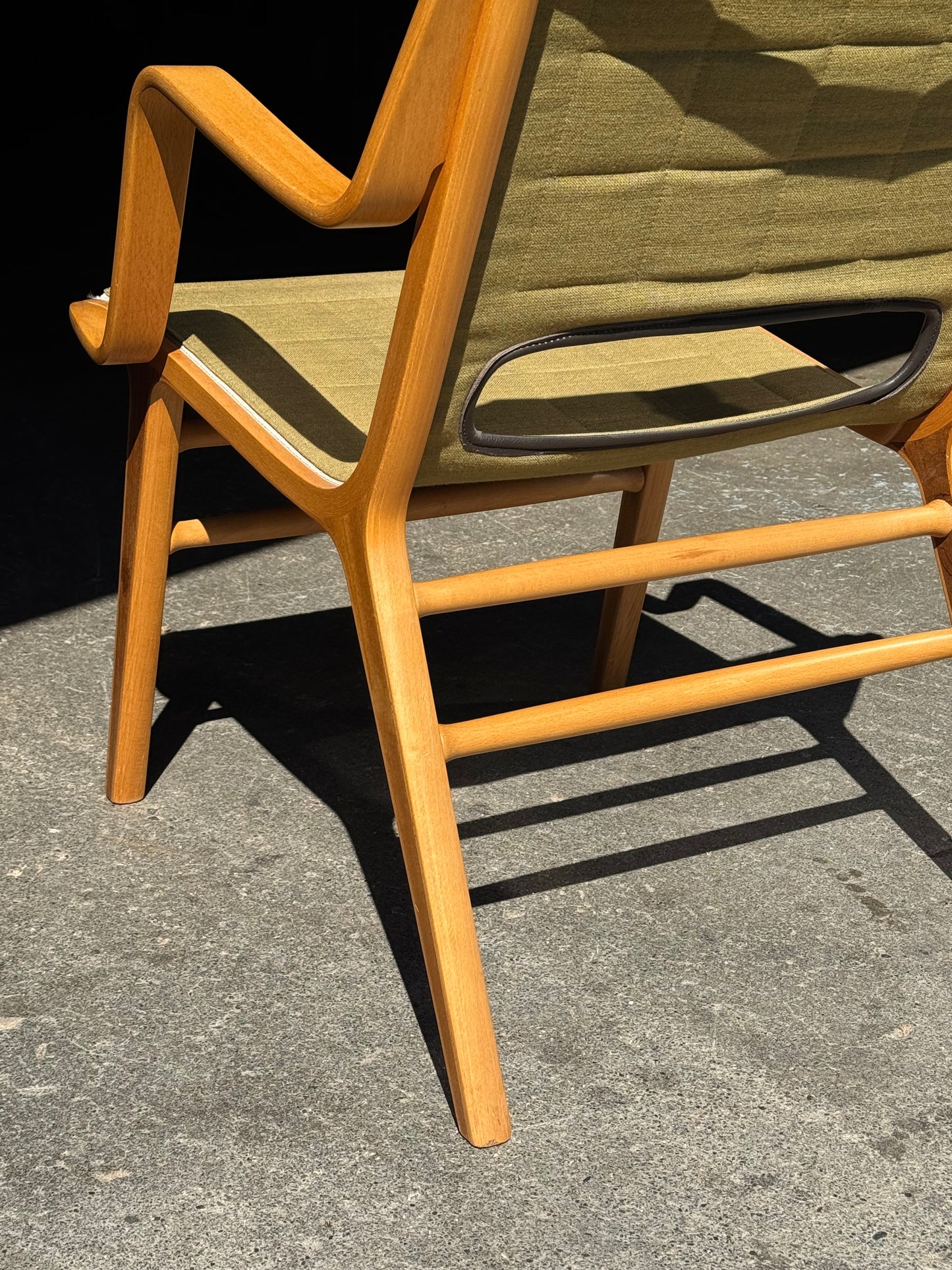 1960s AX Chair by Peter Hvidt and Orla Molgaard Nielsen for Fritz Hansen in beech, mahogany, and green fabric