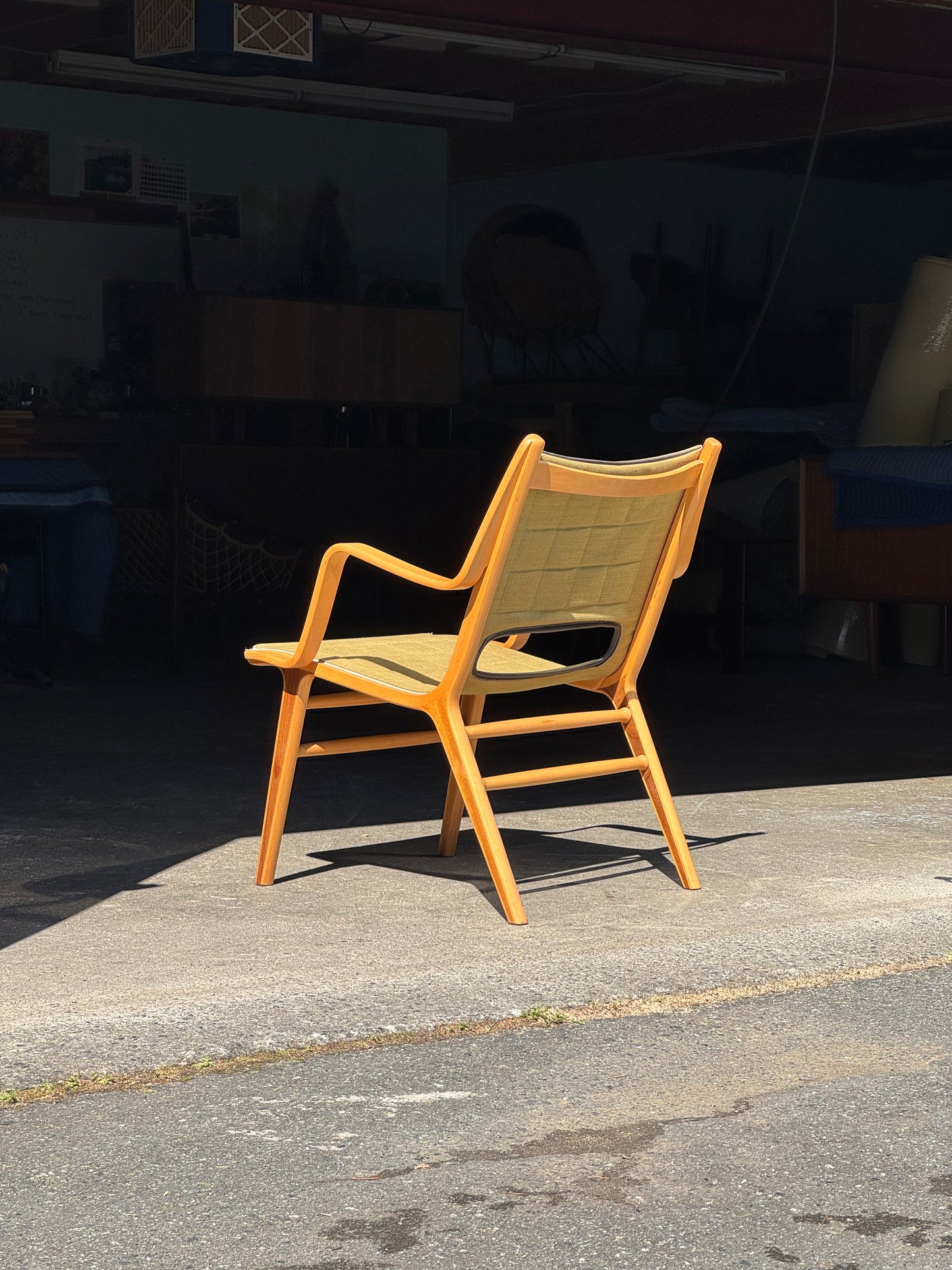 1960s AX Chair by Peter Hvidt and Orla Molgaard Nielsen for Fritz Hansen in beech, mahogany, and green fabric