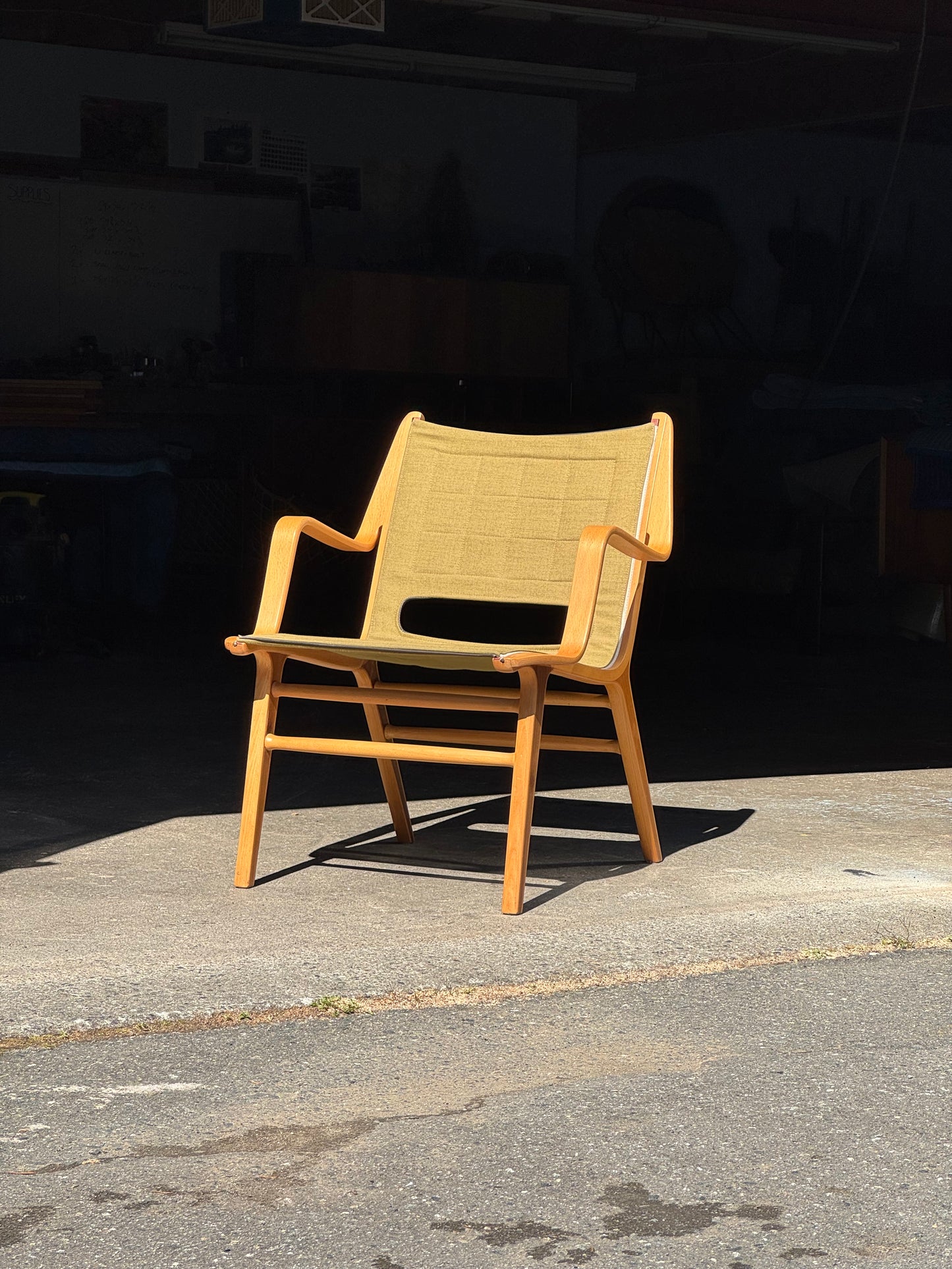 1960s AX Chair by Peter Hvidt and Orla Molgaard Nielsen for Fritz Hansen in beech, mahogany, and green fabric