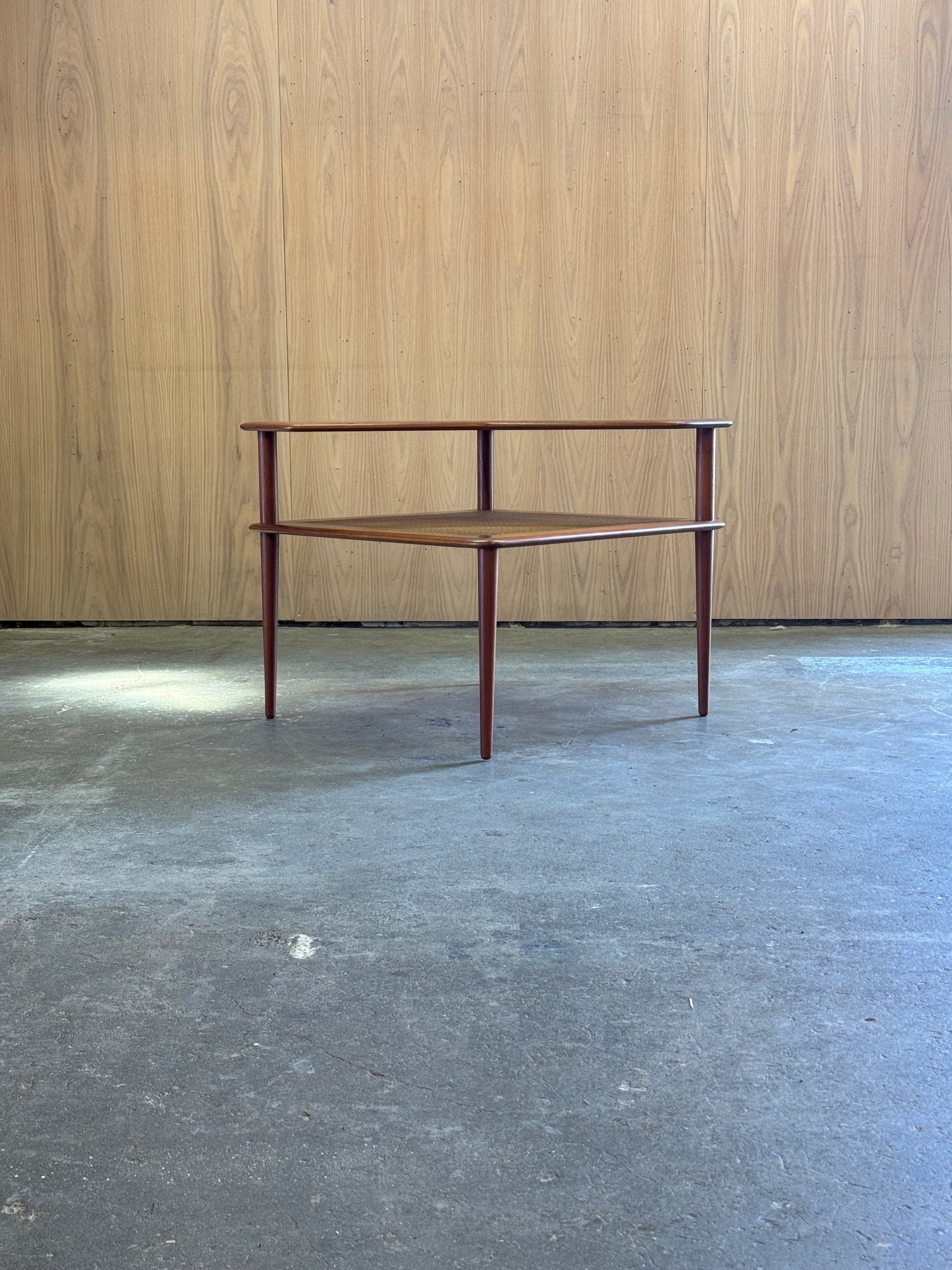 1960s Minerva 417 Abcc Corner Table by Peter Hvidt & Orla Molgaard Nielsen for France & Son in teak and rattan