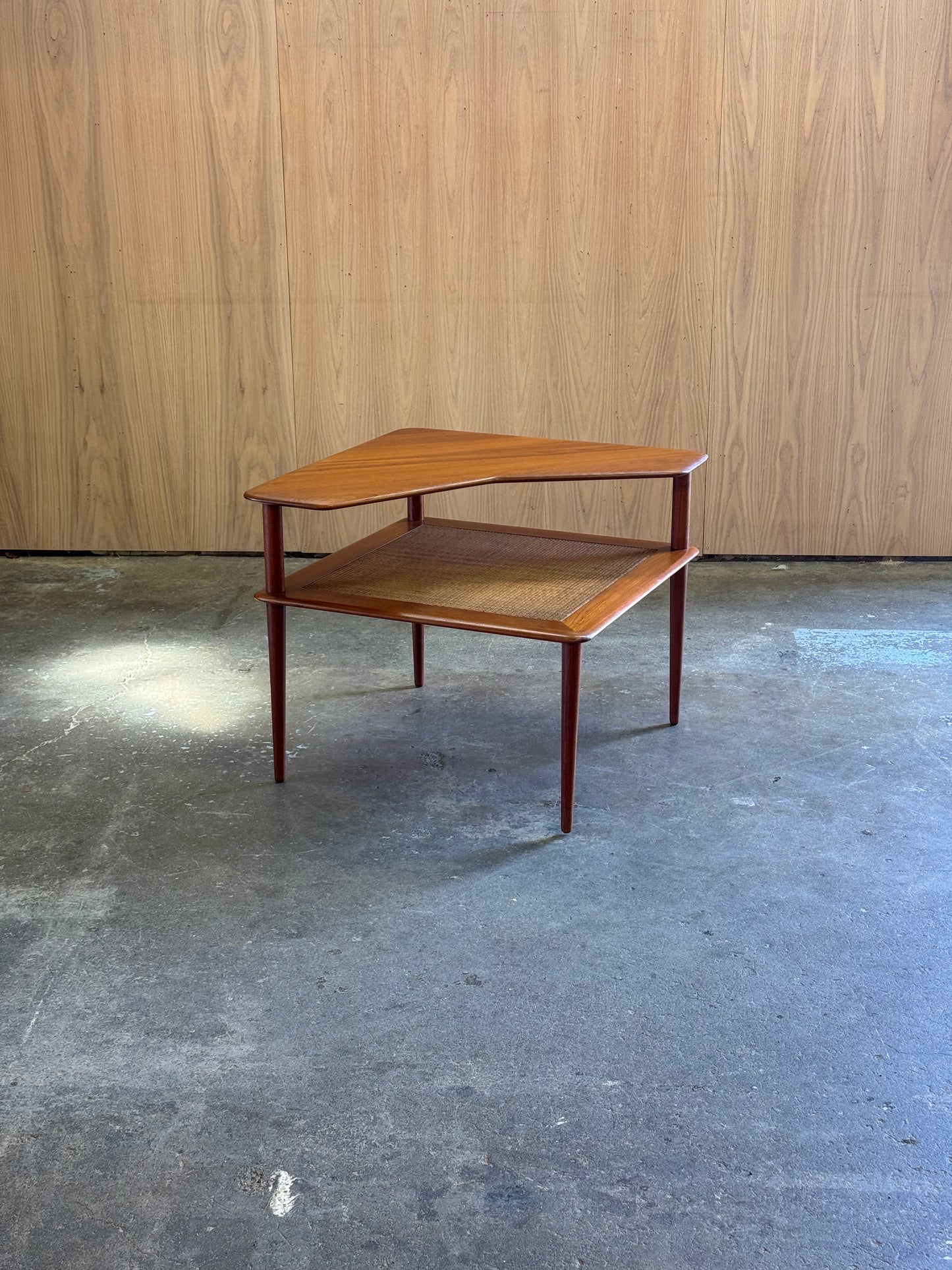 1960s Minerva 417 Abcc Corner Table by Peter Hvidt & Orla Molgaard Nielsen for France & Son in teak and rattan