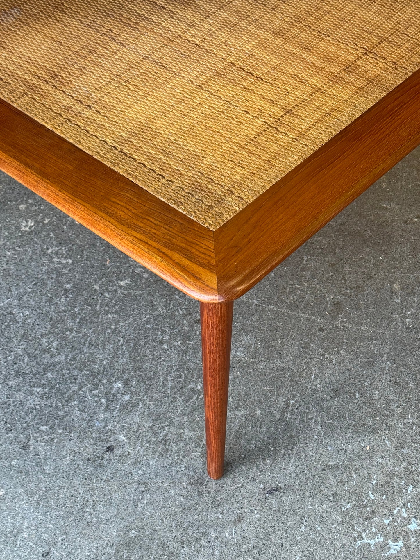 1960s Minerva 417 Abcc Corner Table by Peter Hvidt & Orla Molgaard Nielsen for France & Son in teak and rattan