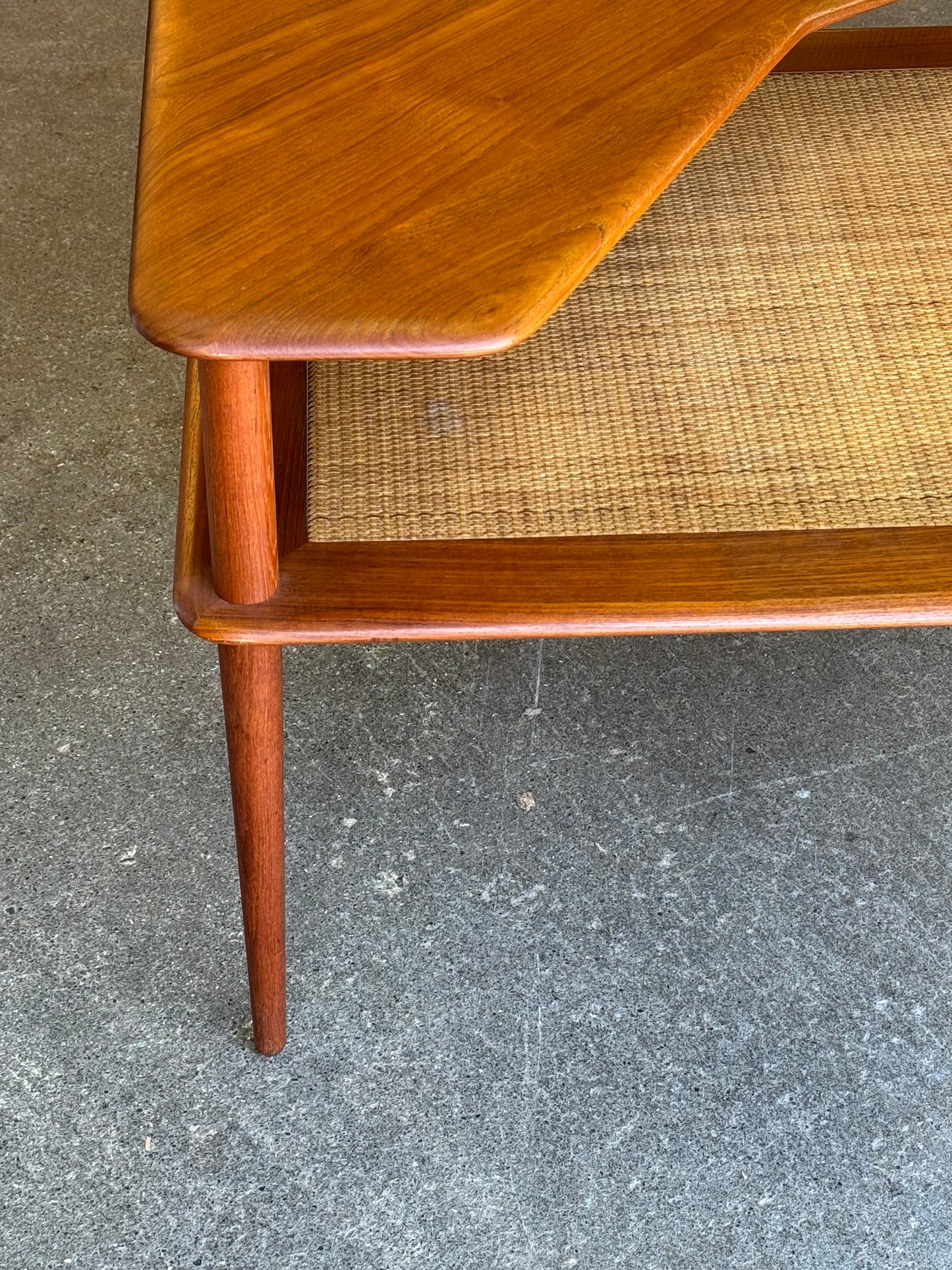 1960s Minerva 417 Abcc Corner Table by Peter Hvidt & Orla Molgaard Nielsen for France & Son in teak and rattan