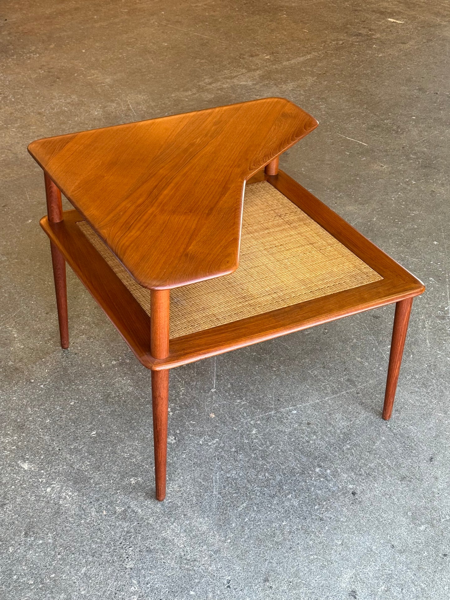1960s Minerva 417 Abcc Corner Table by Peter Hvidt & Orla Molgaard Nielsen for France & Son in teak and rattan