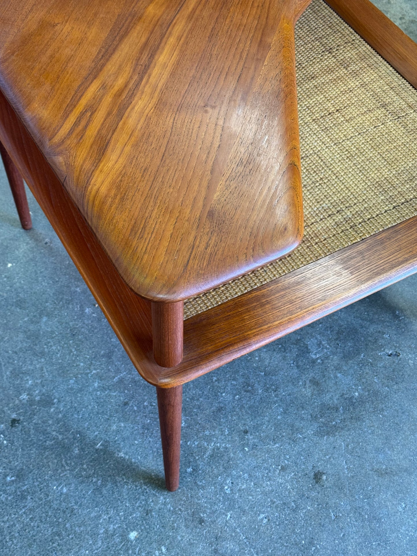 1960s Minerva 417 Abcc Corner Table by Peter Hvidt & Orla Molgaard Nielsen for France & Son in teak and rattan