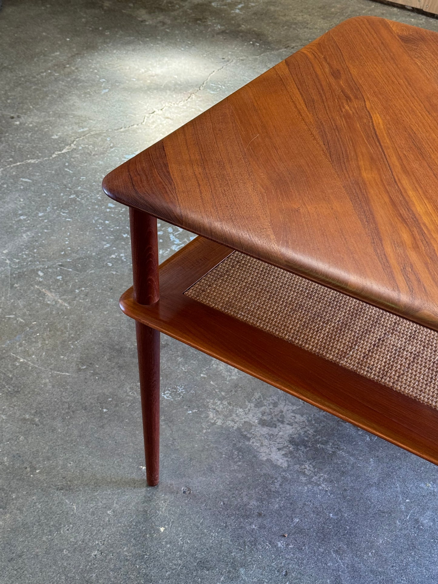1960s Minerva 417 Abcc Corner Table by Peter Hvidt & Orla Molgaard Nielsen for France & Son in teak and rattan